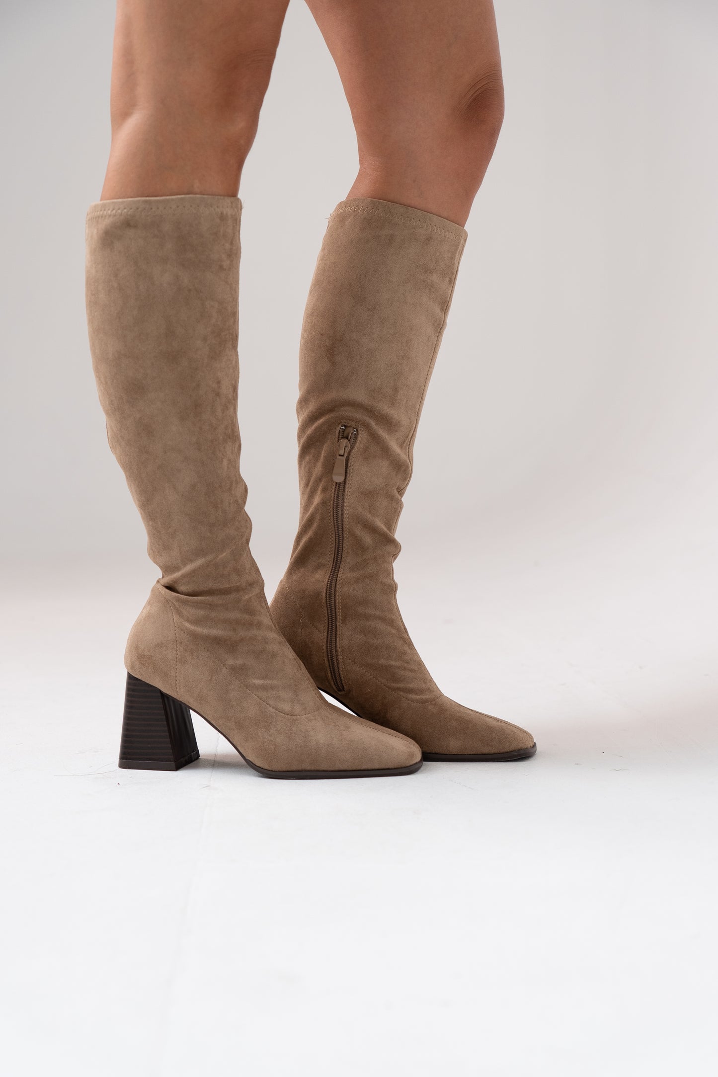 Cathy Faux Suede Knee Boot In Neutral