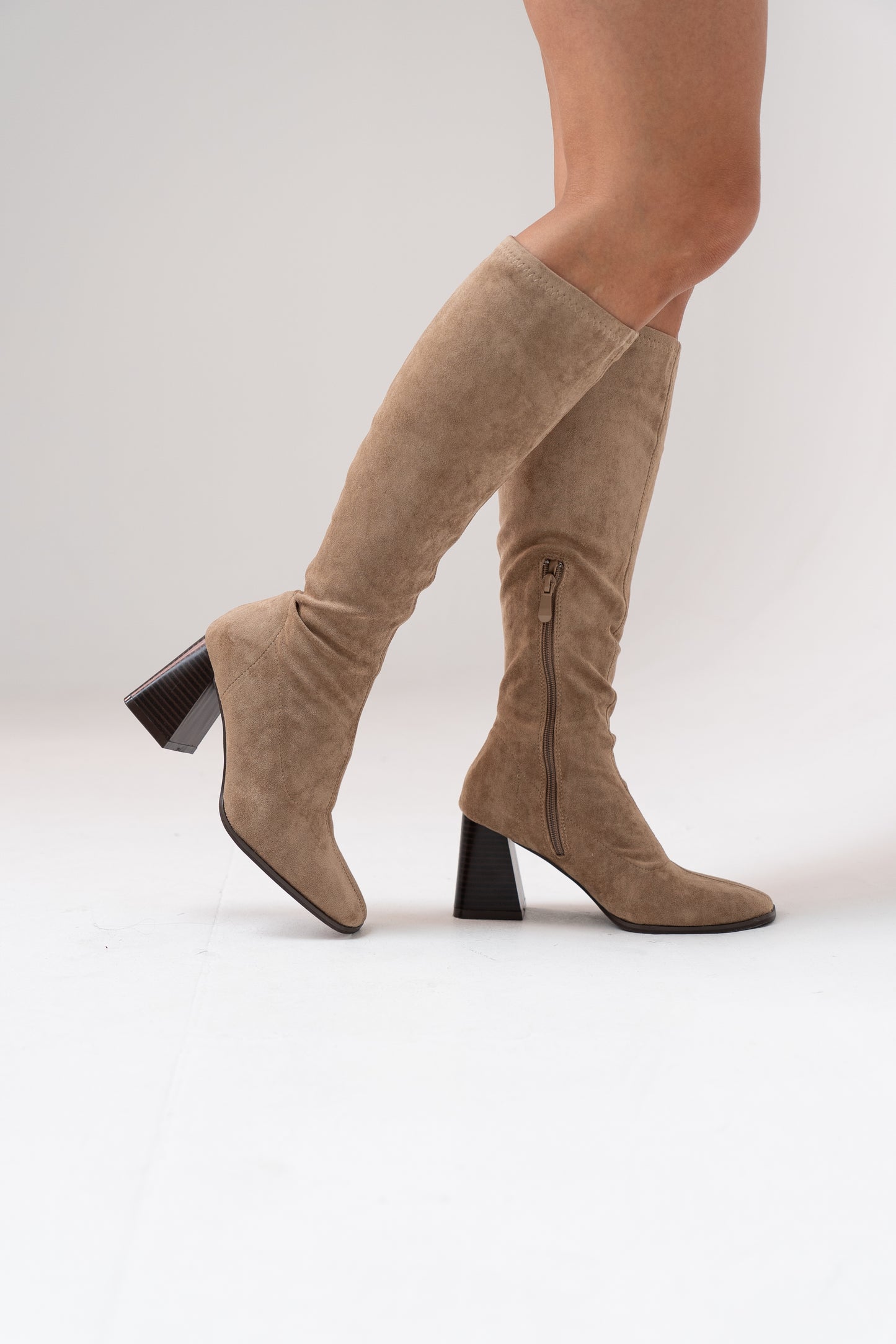 Cathy Faux Suede Knee Boot In Neutral