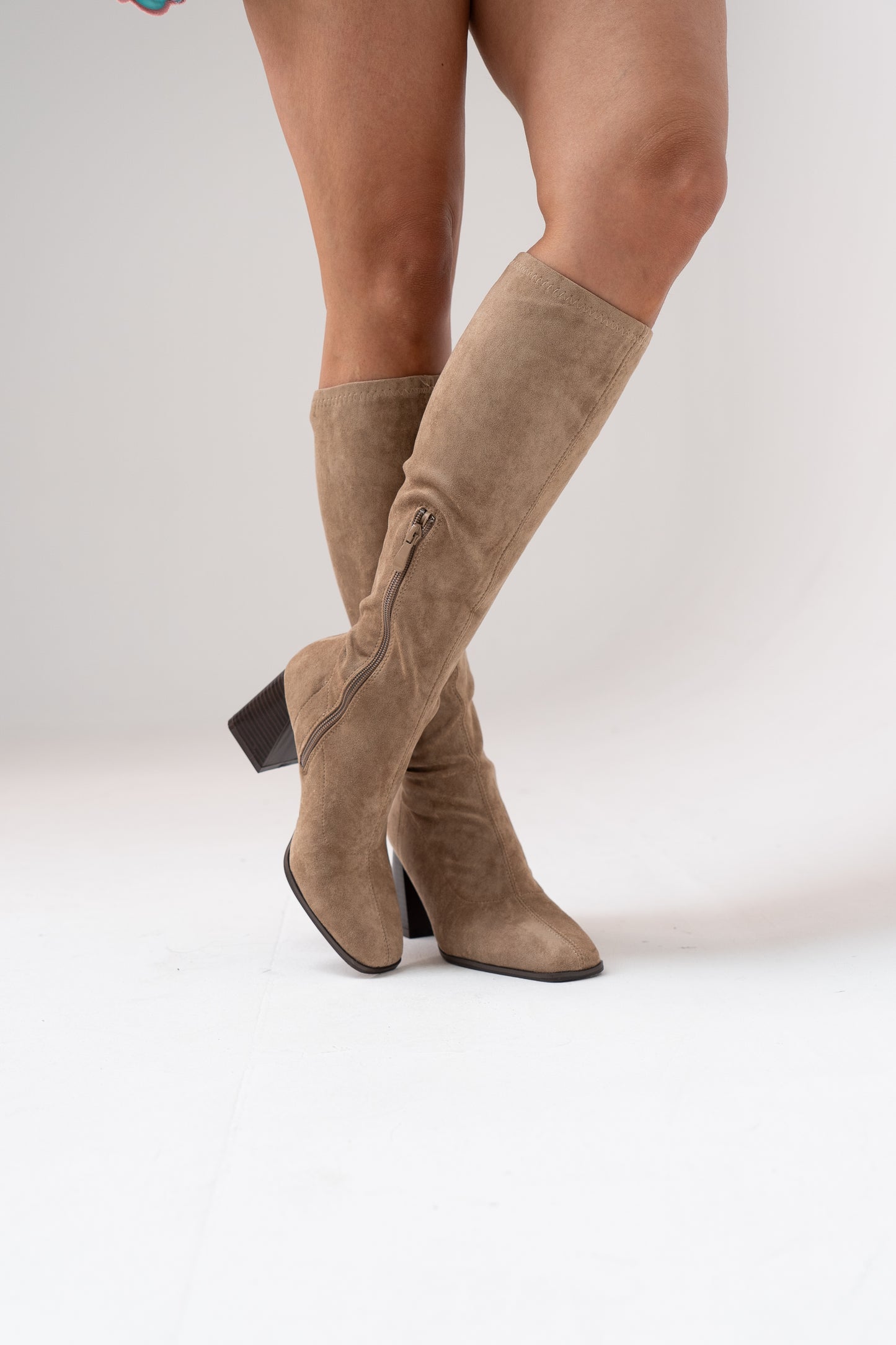 Cathy Faux Suede Knee Boot In Neutral