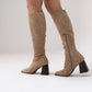 Cathy Faux Suede Knee Boot In Neutral