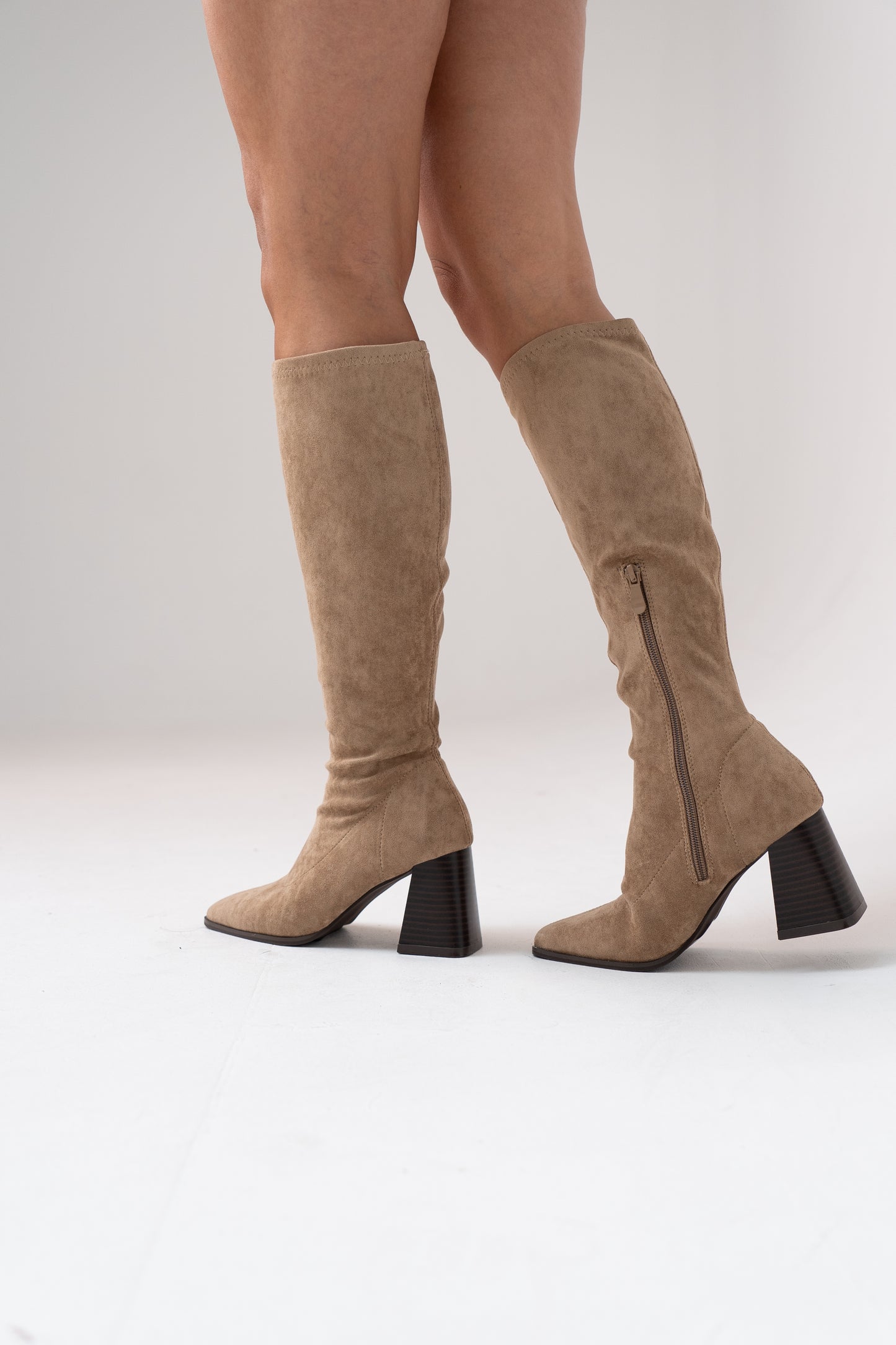 Cathy Faux Suede Knee Boot In Neutral