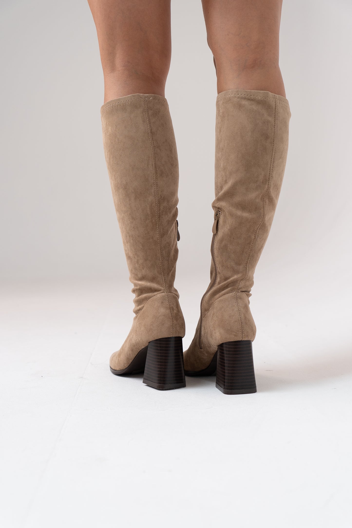 Cathy Faux Suede Knee Boot In Neutral