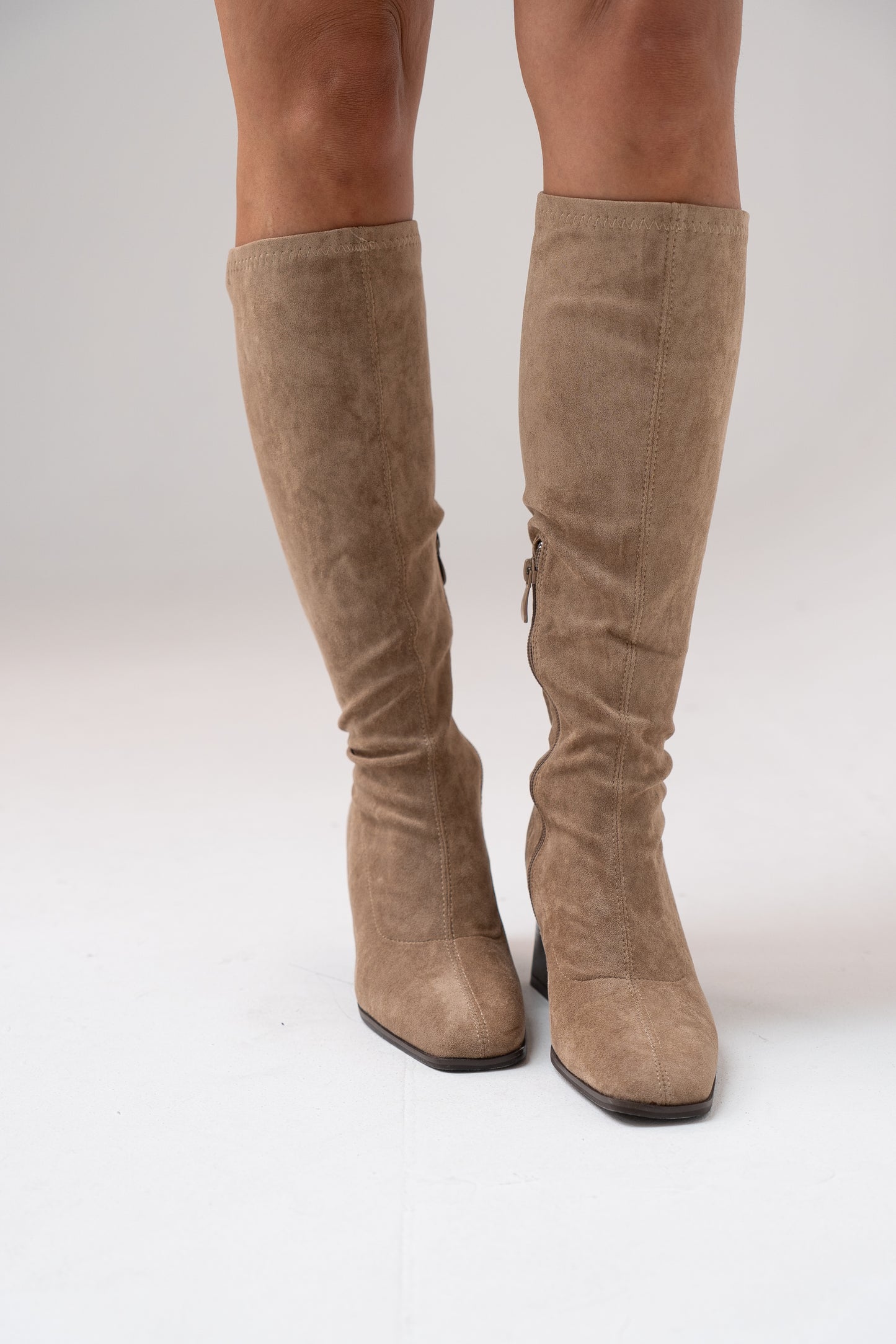 Cathy Faux Suede Knee Boot In Neutral