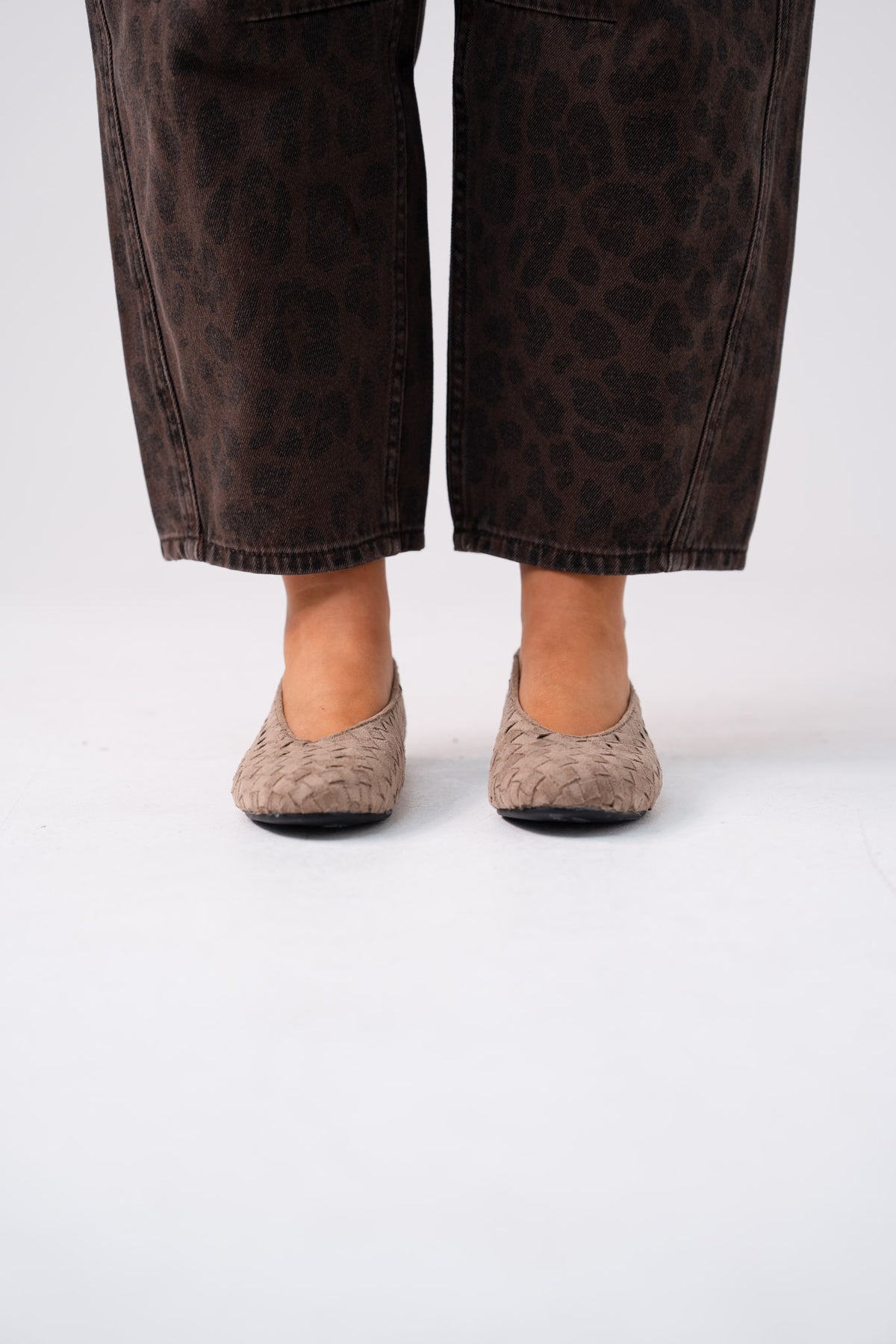 Cathy Faux Suede Lattice Pumps In Taupe