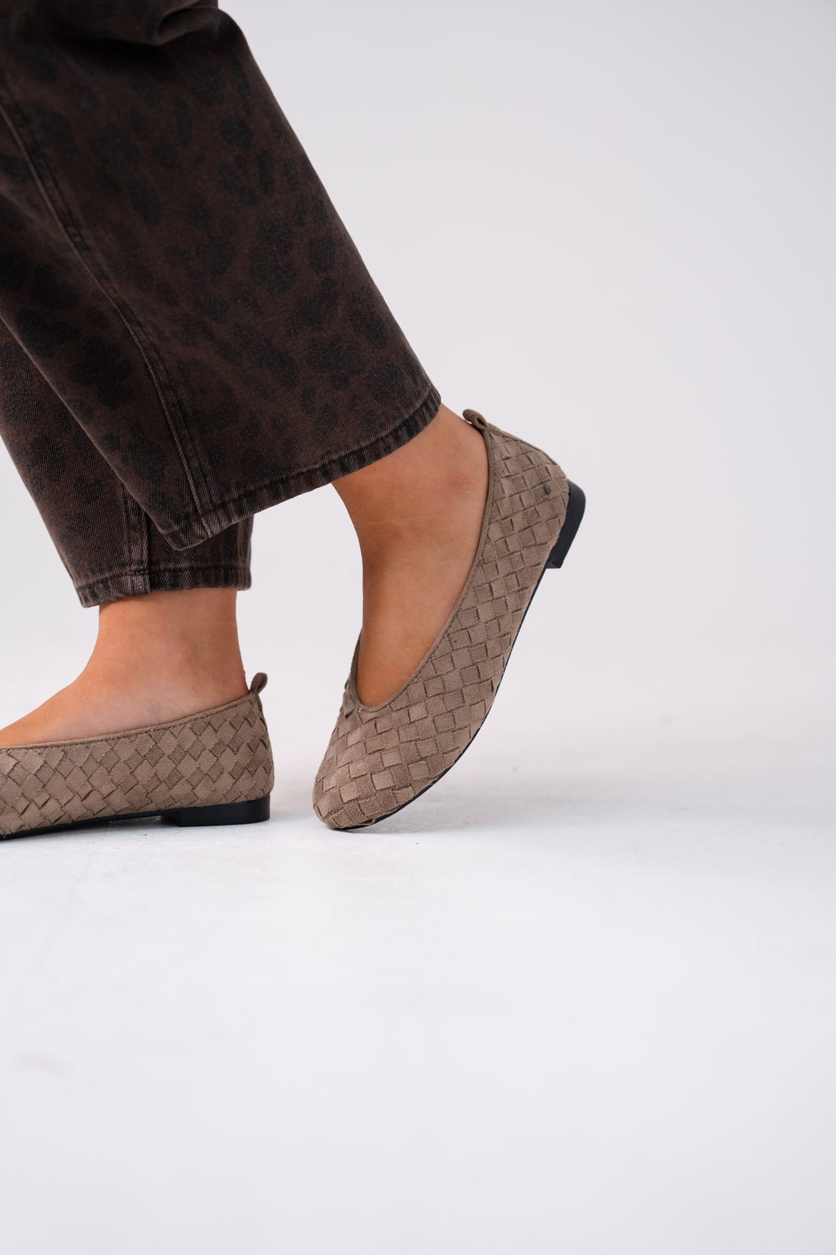 Cathy Faux Suede Lattice Pumps In Taupe