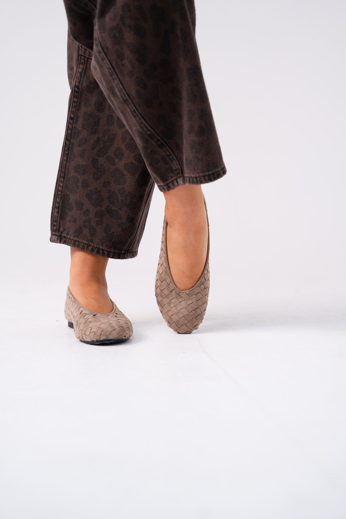 Cathy Faux Suede Lattice Pumps In Taupe