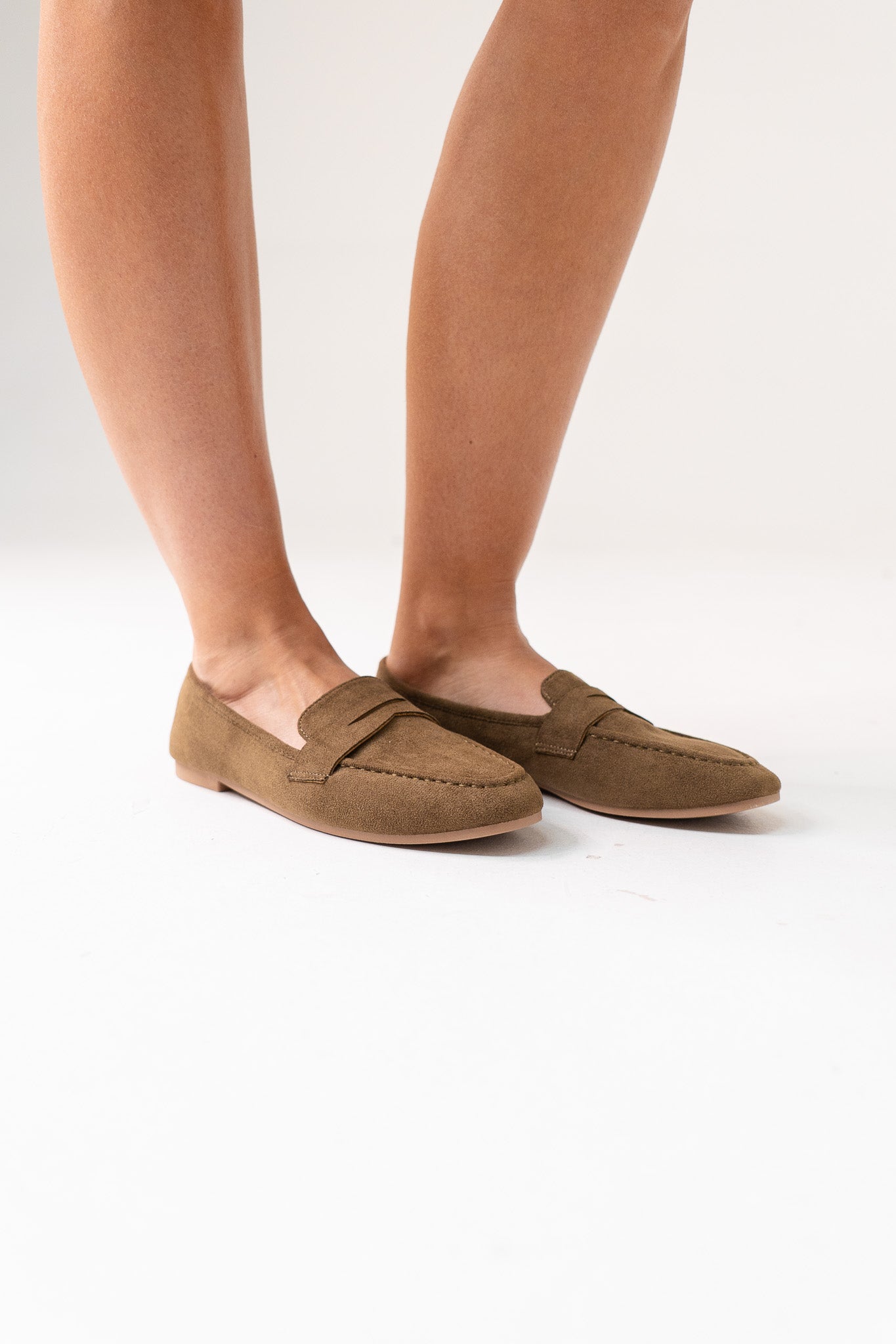 Cathy Faux Suede Loafer In Khaki