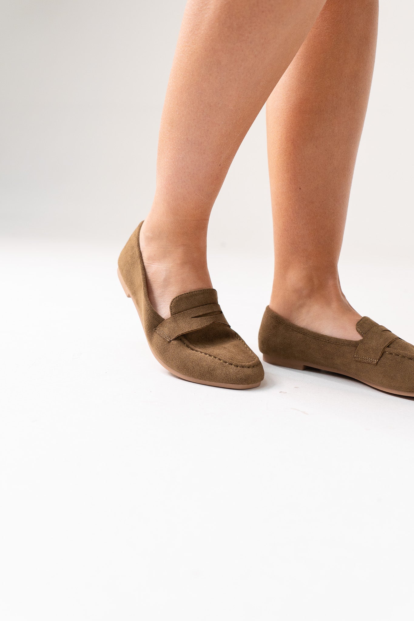 Cathy Faux Suede Loafer In Khaki
