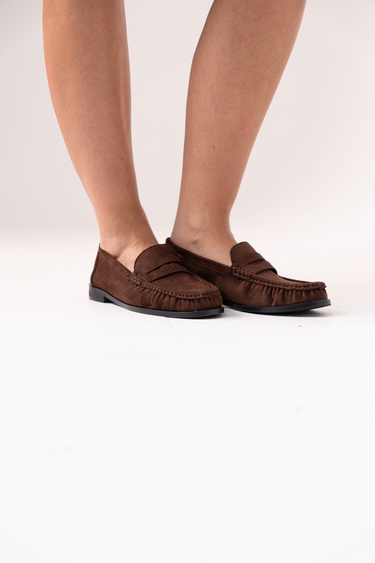 Cathy Faux Suede Loafers In Chocolate
