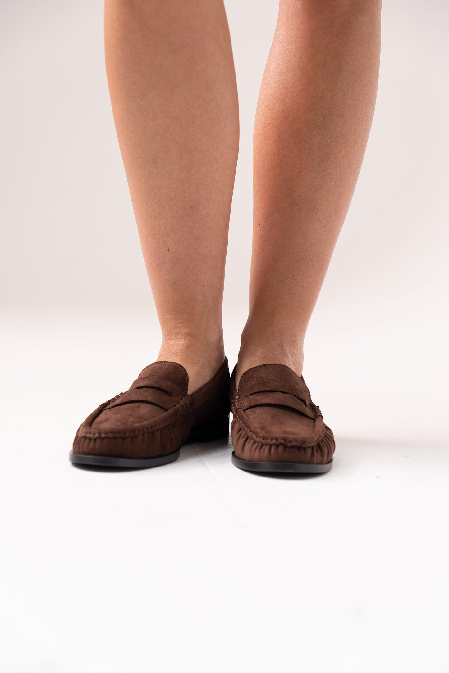Cathy Faux Suede Loafers In Chocolate