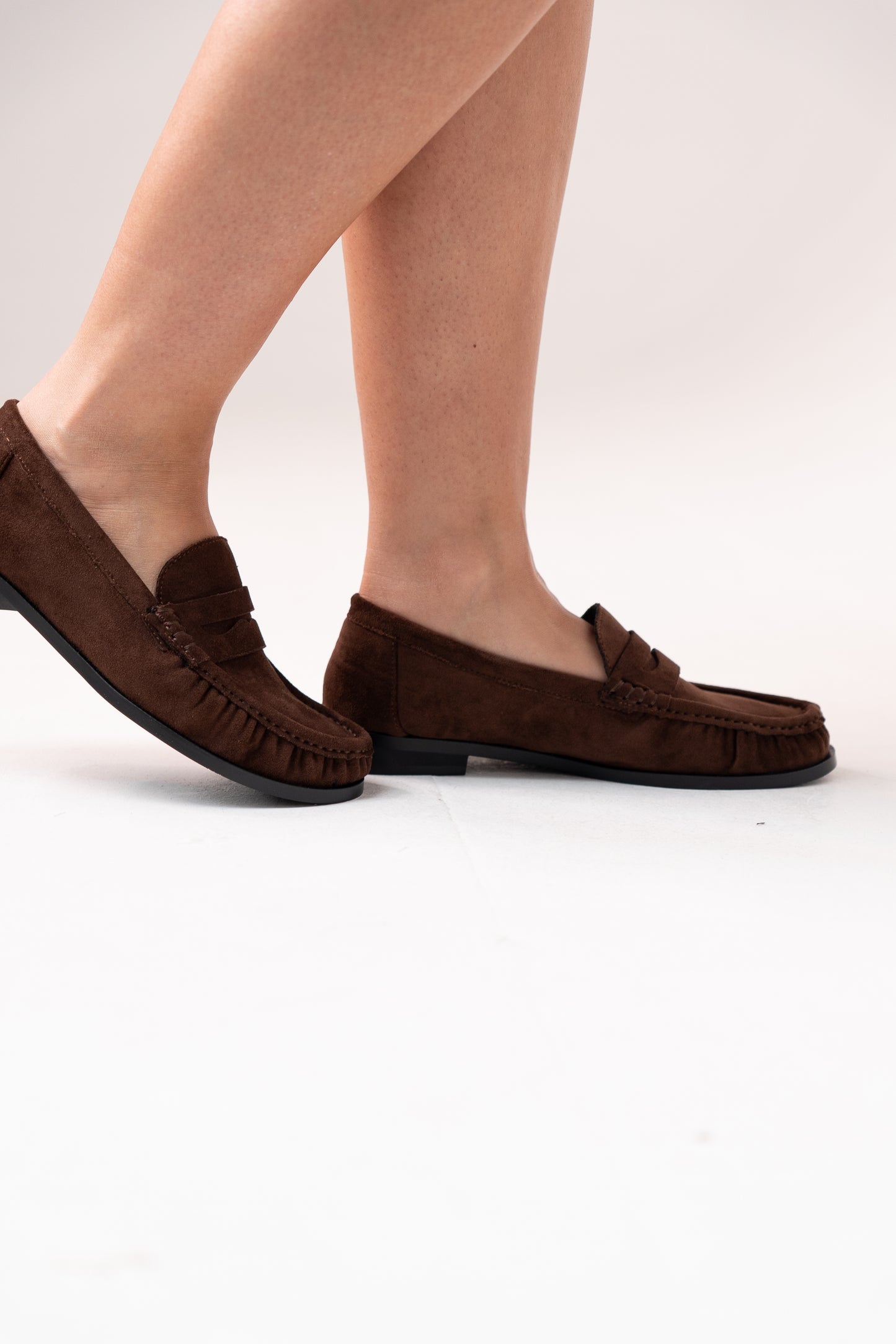 Cathy Faux Suede Loafers In Chocolate