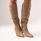 Cathy Slouched Faux Suede Boots In Neutral