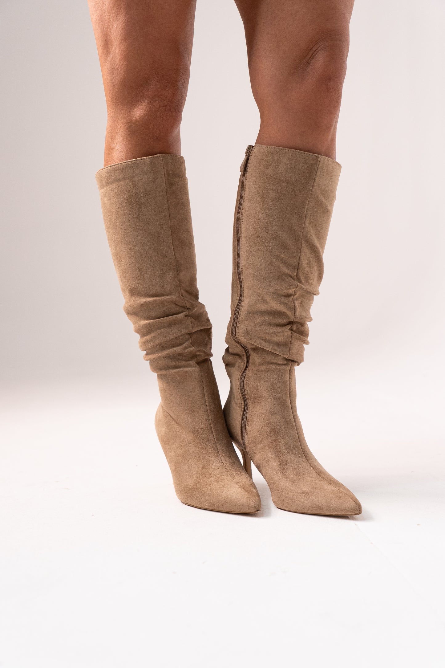 Cathy Slouched Faux Suede Boots In Neutral