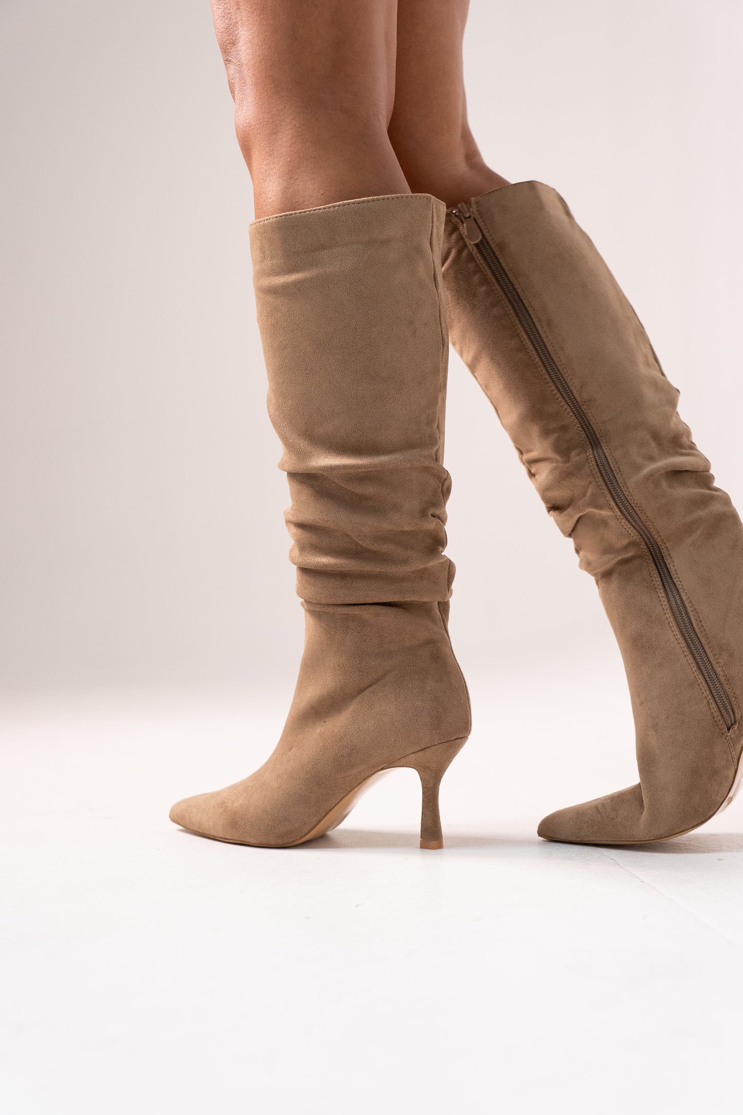 Cathy Slouched Faux Suede Boots In Neutral