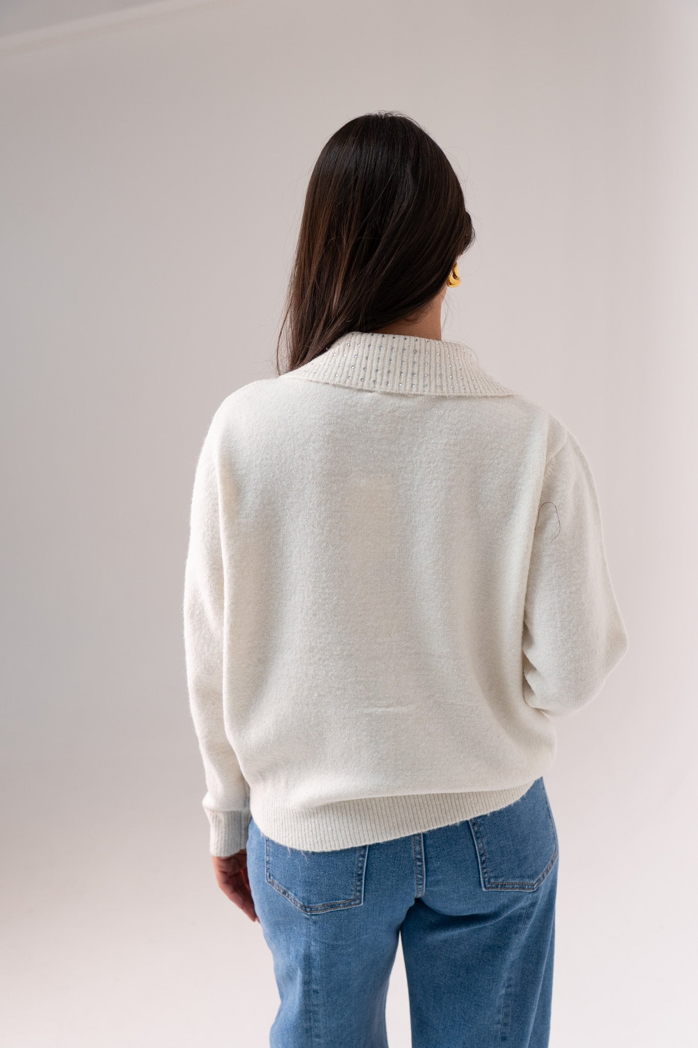 Cathy Studded Collar Cardigan In Cream