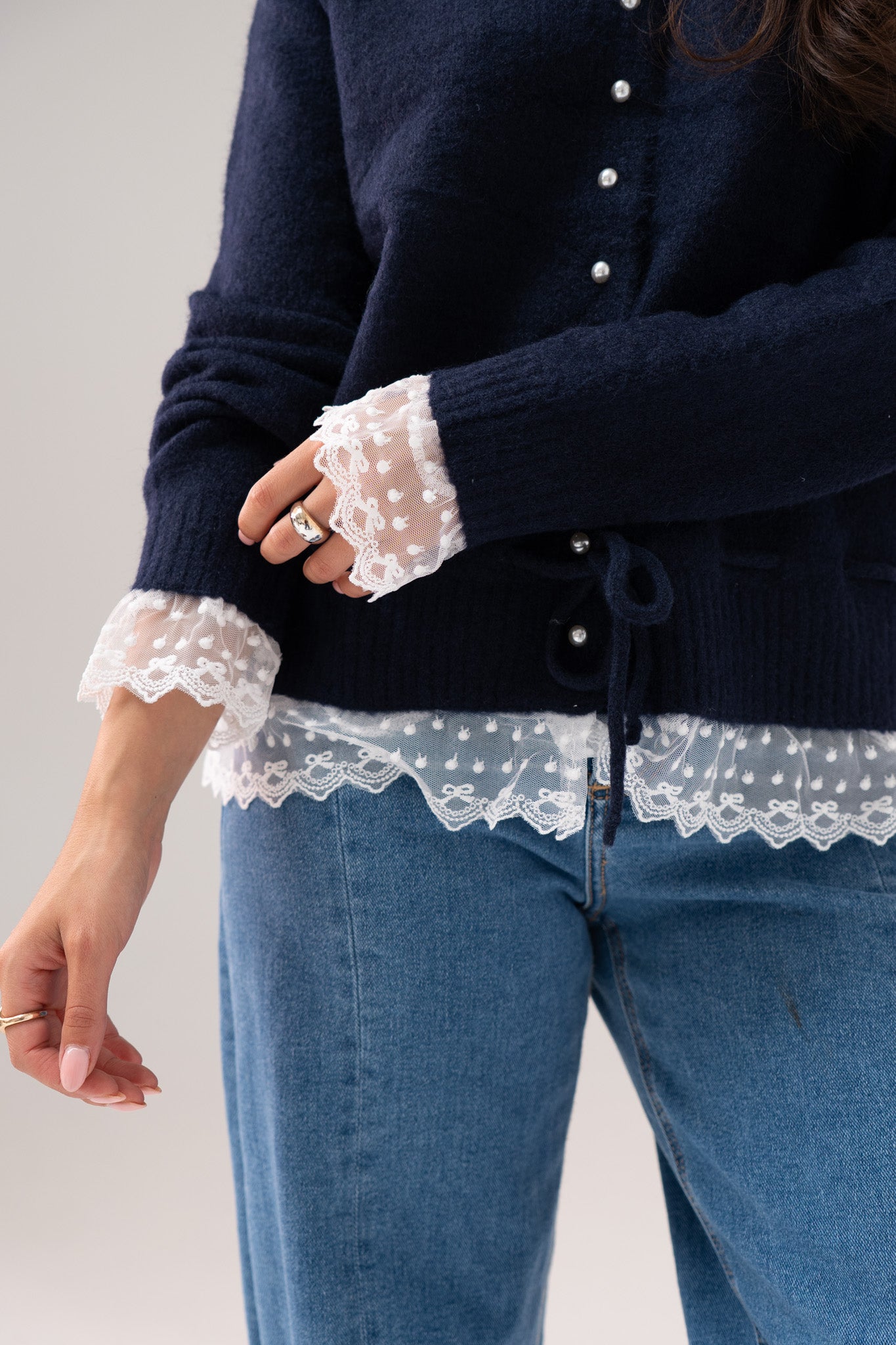 Cathy Drawstring Cardigan In Navy