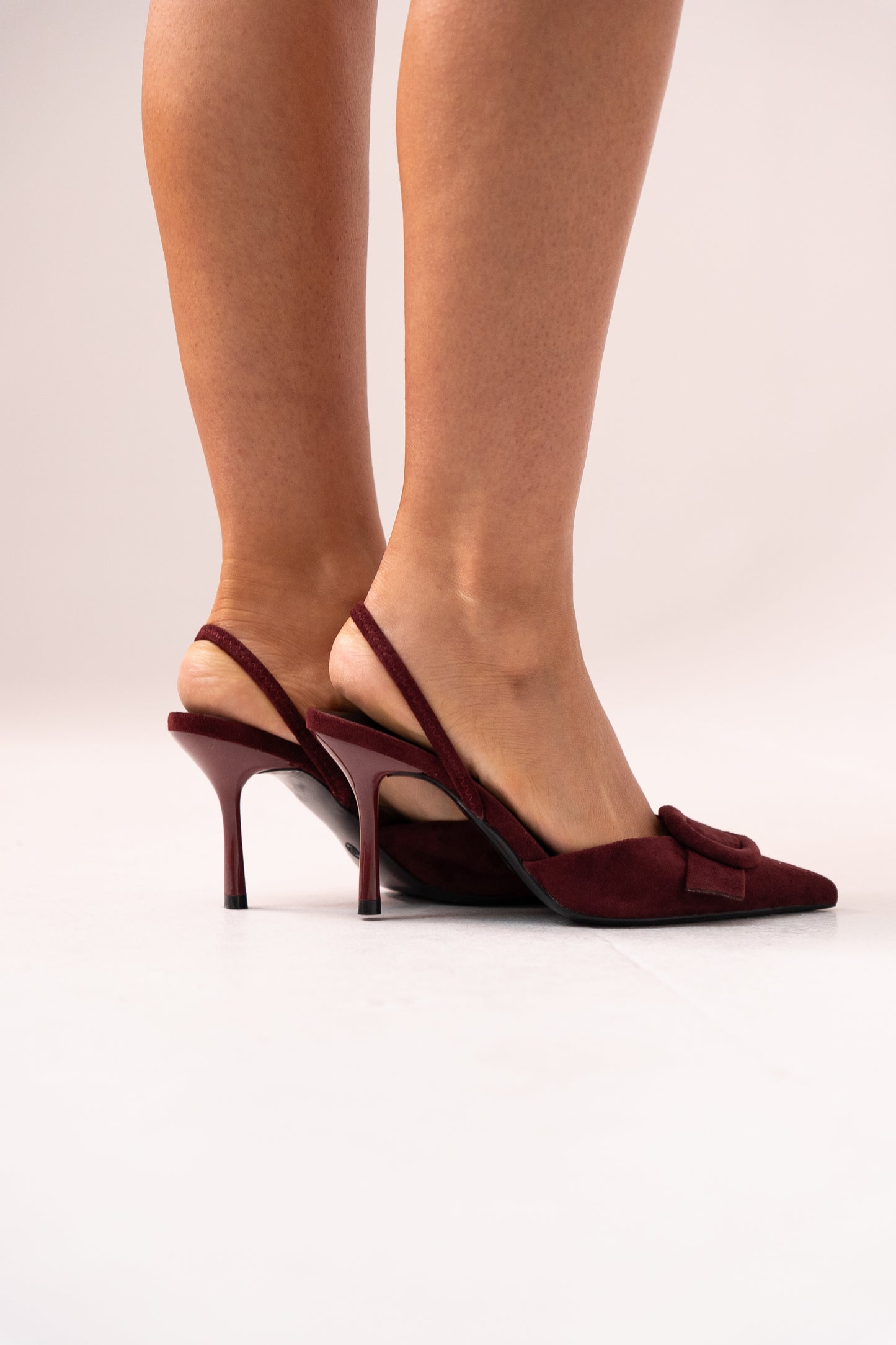 Cathy Faux Suede Buckle Heel In Wine
