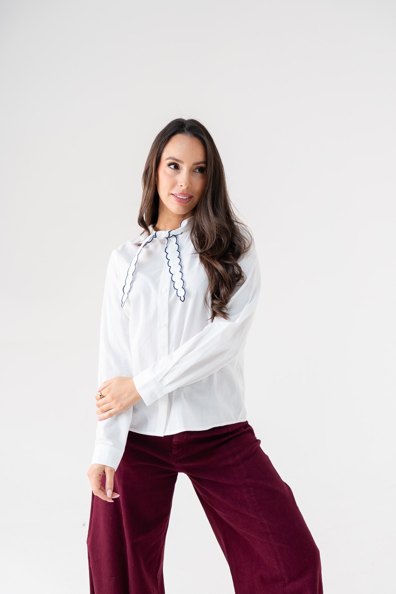 Connie Bow Neck Blouse In White
