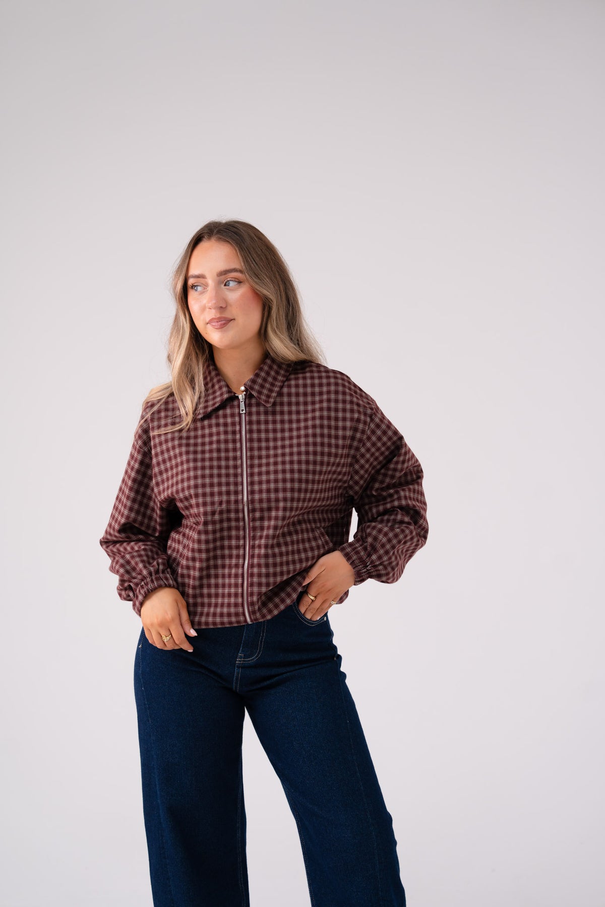 Connie Check Jacket In Prune