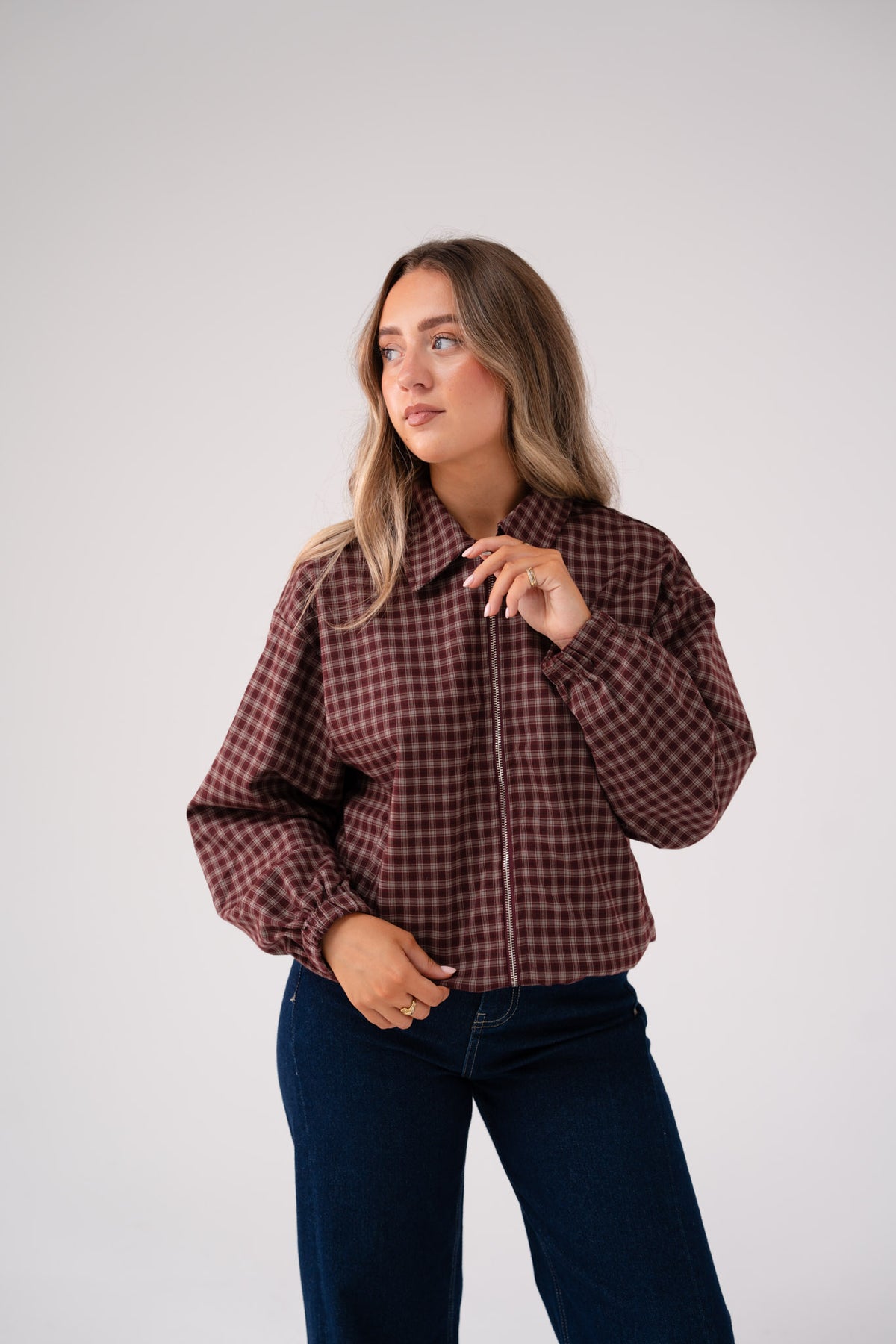 Connie Check Jacket In Prune