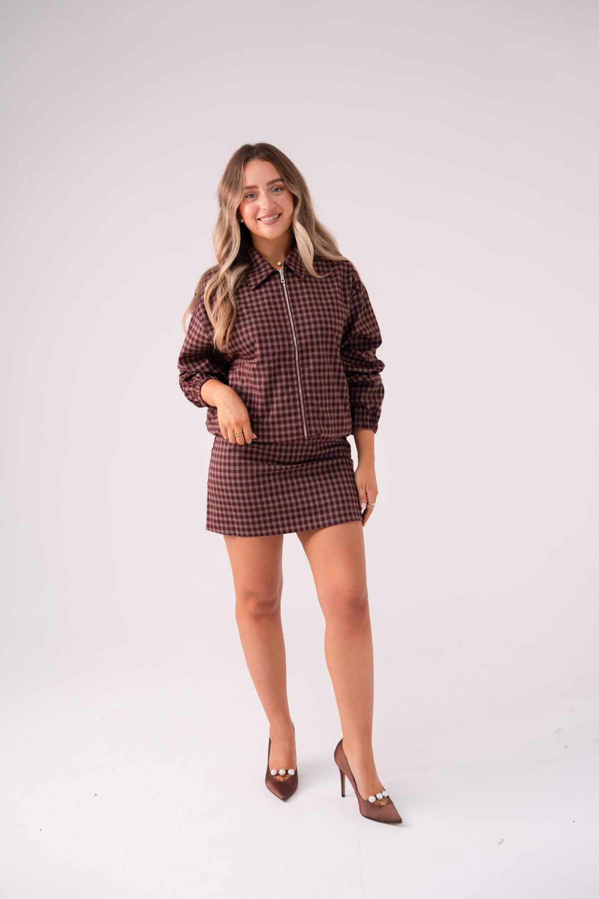 Connie Check Jacket In Prune