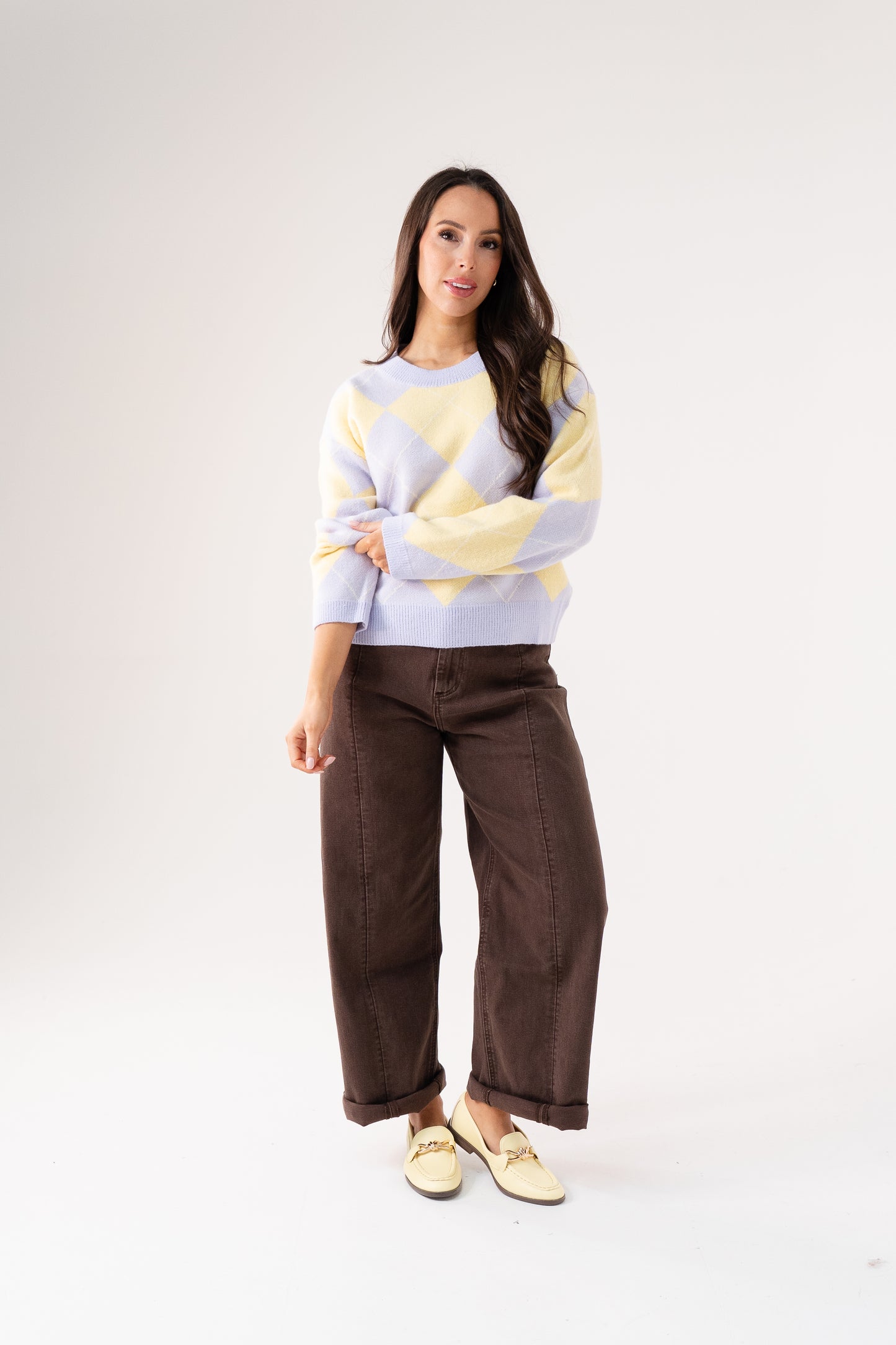 Connie Diamond Knit Jumper In Lilac Mix