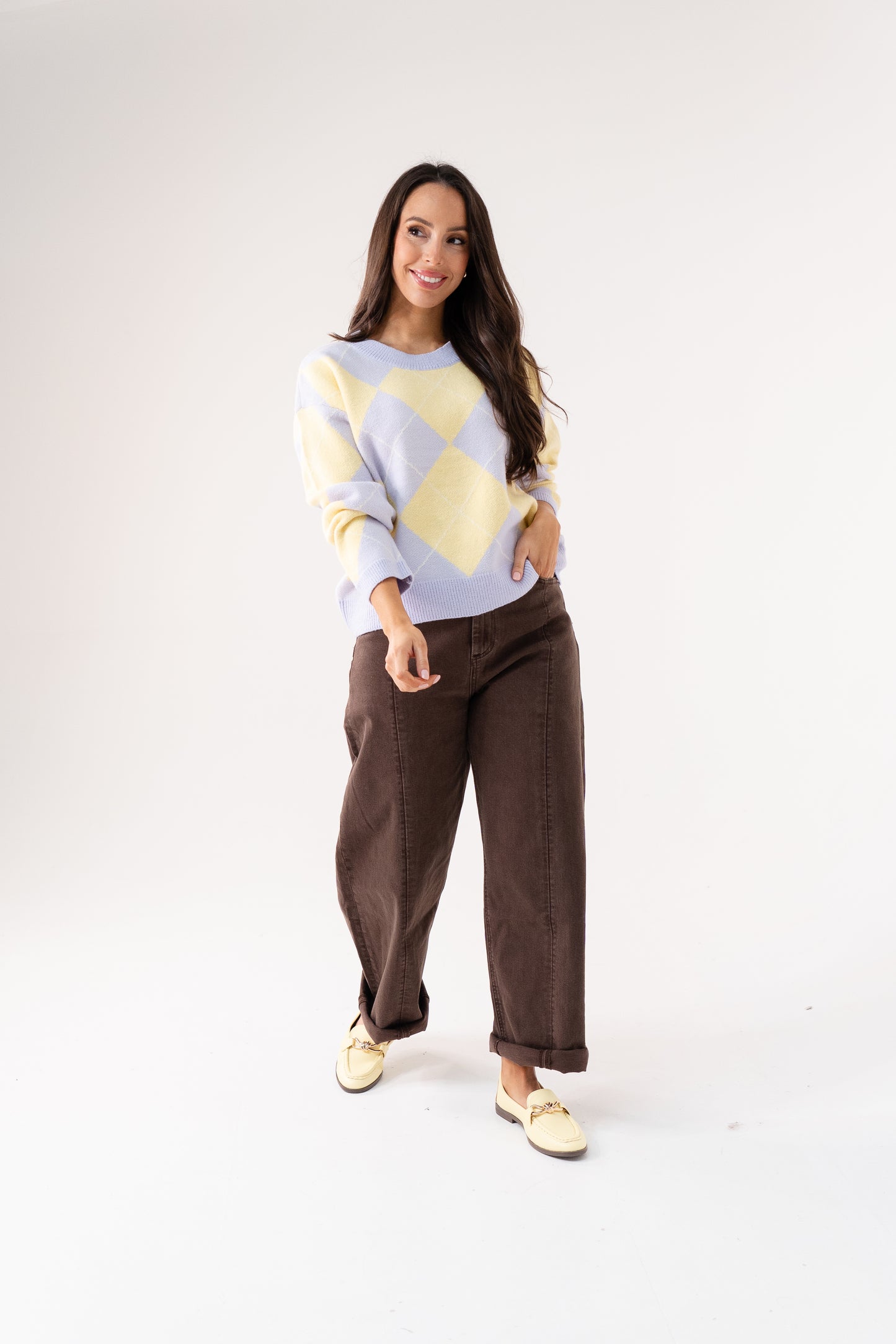 Connie Diamond Knit Jumper In Lilac Mix