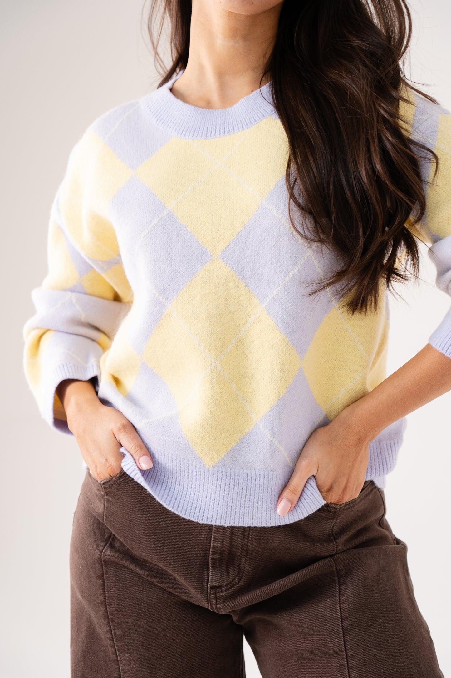 Connie Diamond Knit Jumper In Lilac Mix