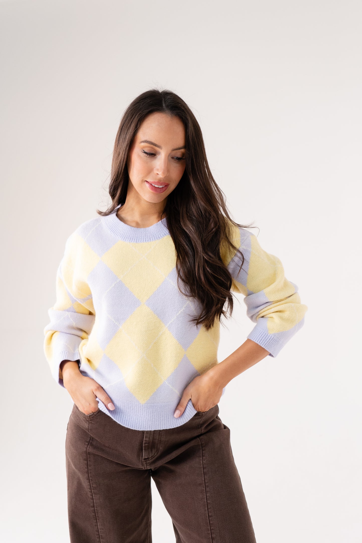 Connie Diamond Knit Jumper In Lilac Mix