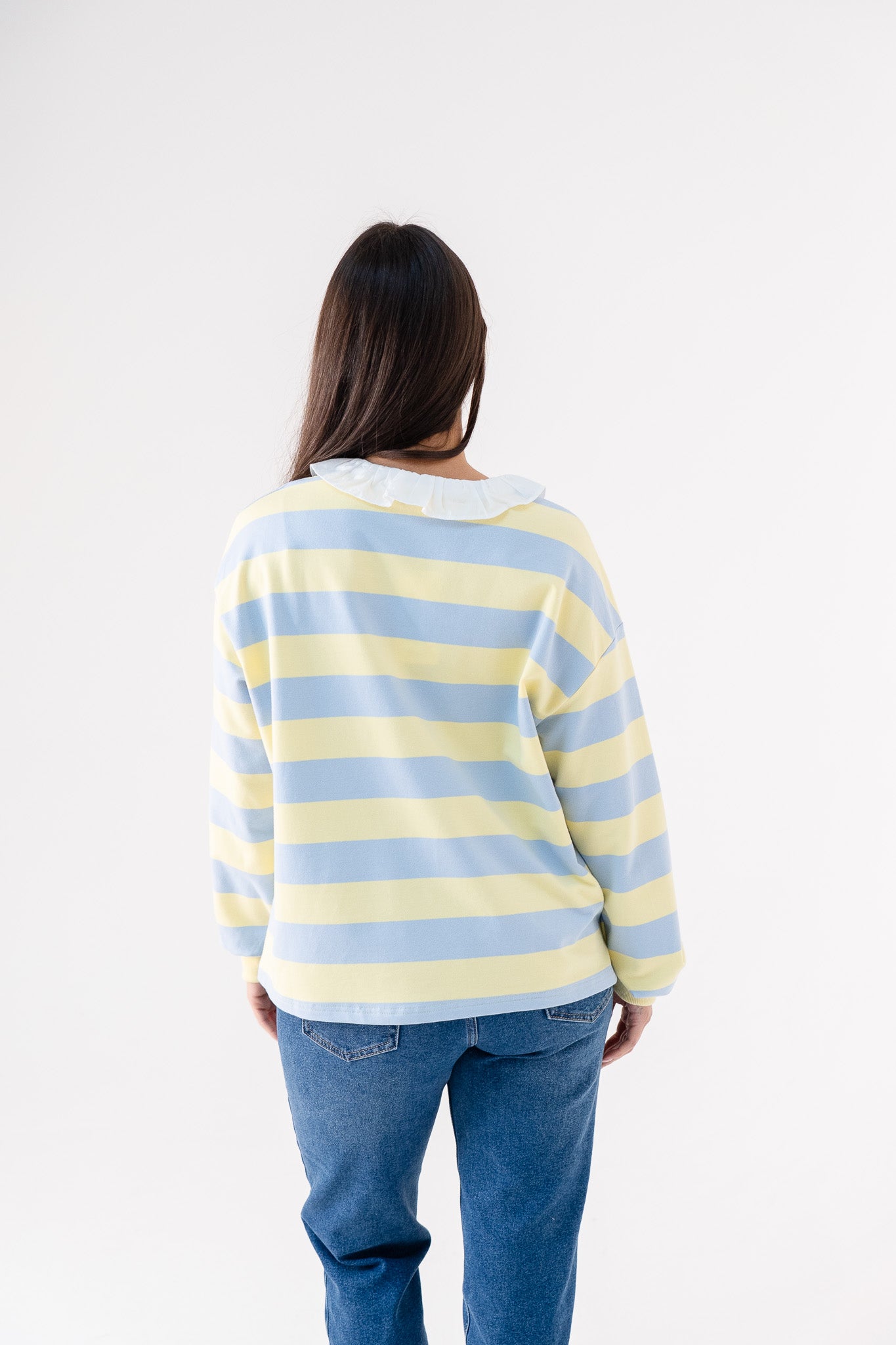 Connie Frill Collar Rugby Shirt In Blue Mix