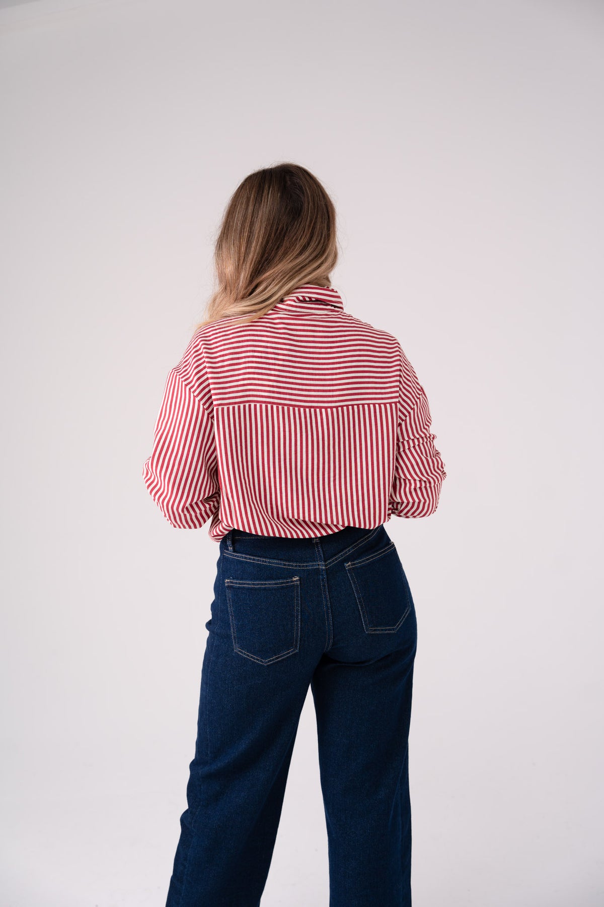 Connie Funnel Neck Stripe Shirt In Red