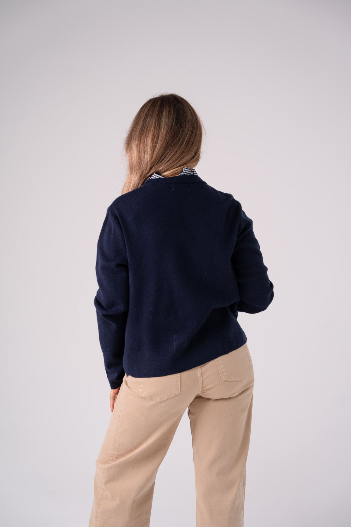 Connie Gingham Collar Cardigan In Navy
