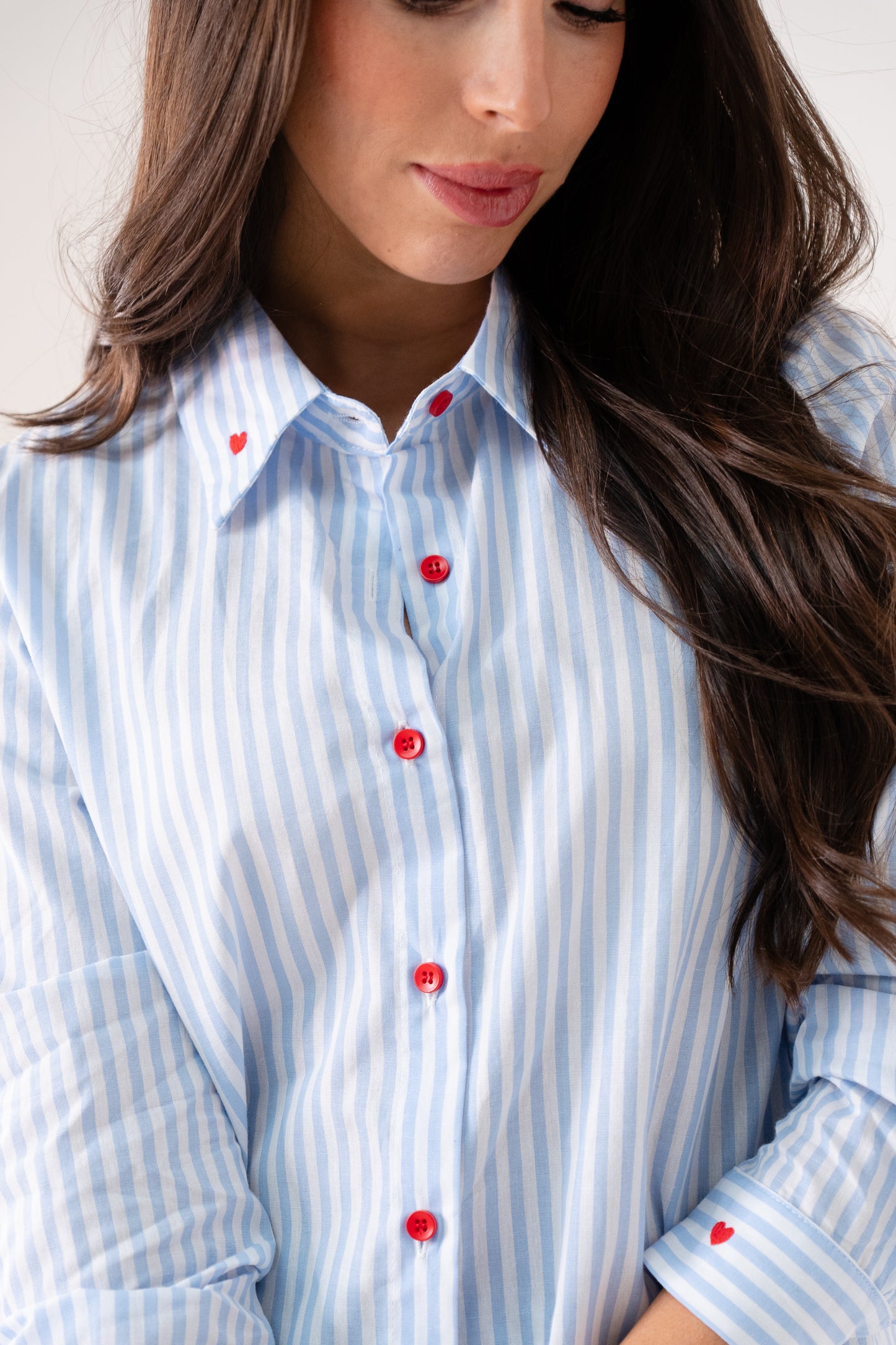 Connie Heart Detail Pinstripe Shirt In Blue