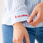 Connie Heart Detail Pinstripe Shirt In Blue