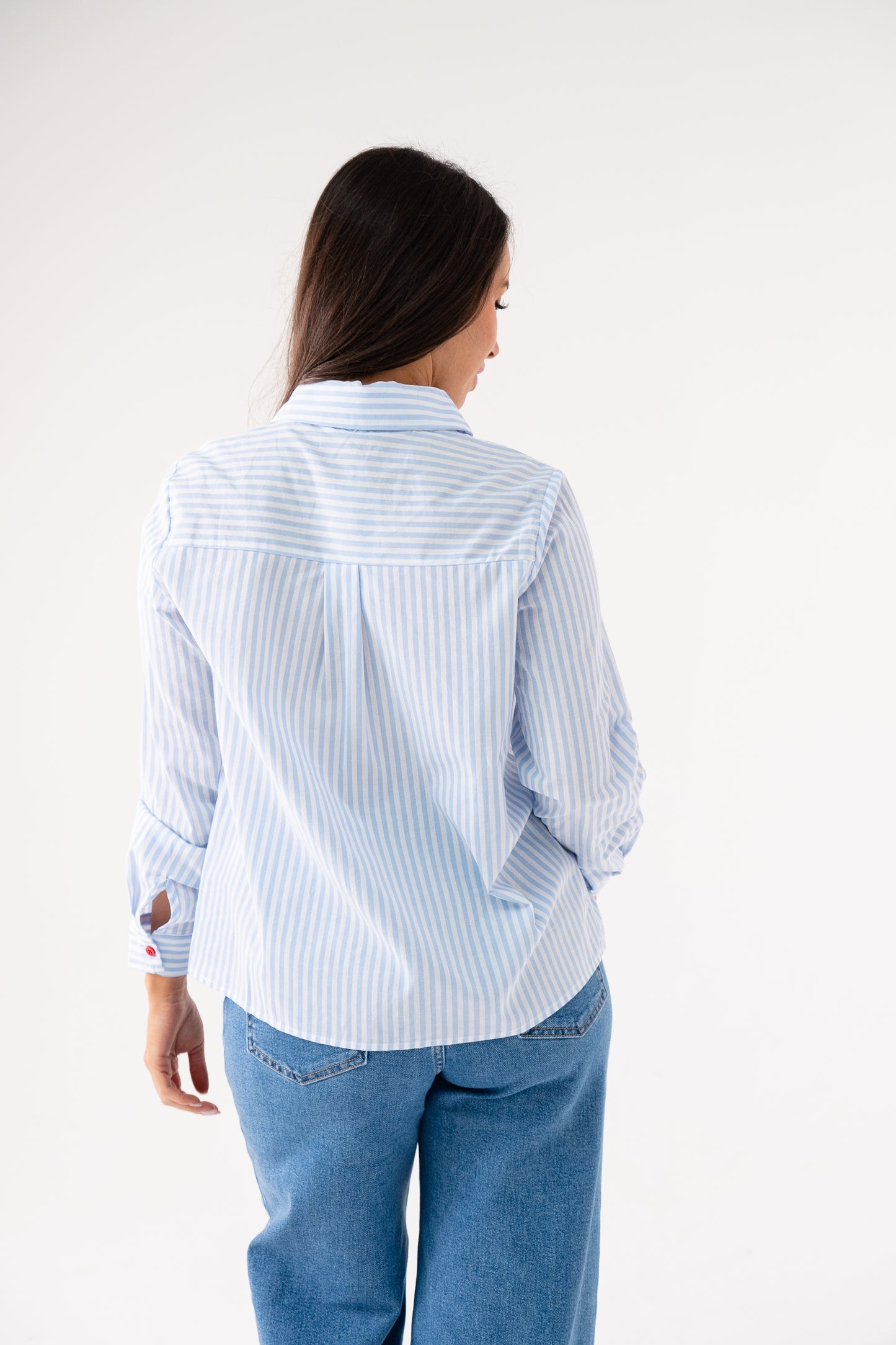 Connie Heart Detail Pinstripe Shirt In Blue