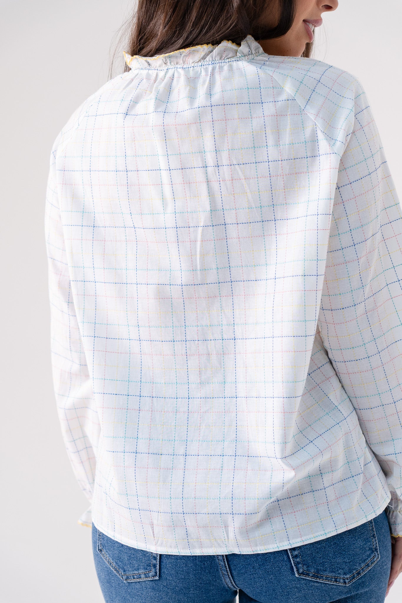 Connie Pastel Check Blouse In White