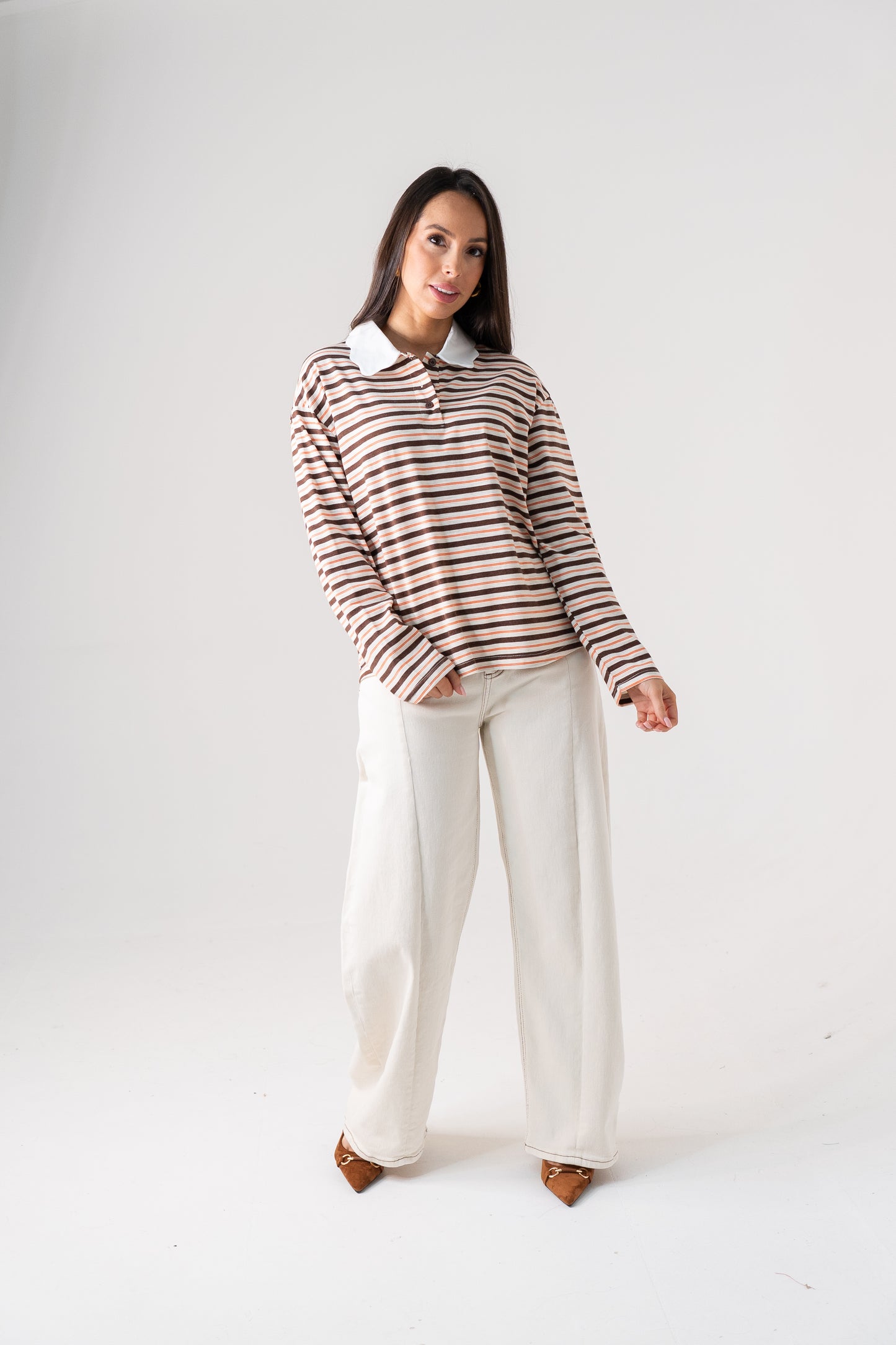 Connie Stripe Rugby Top In Chocolate Mix