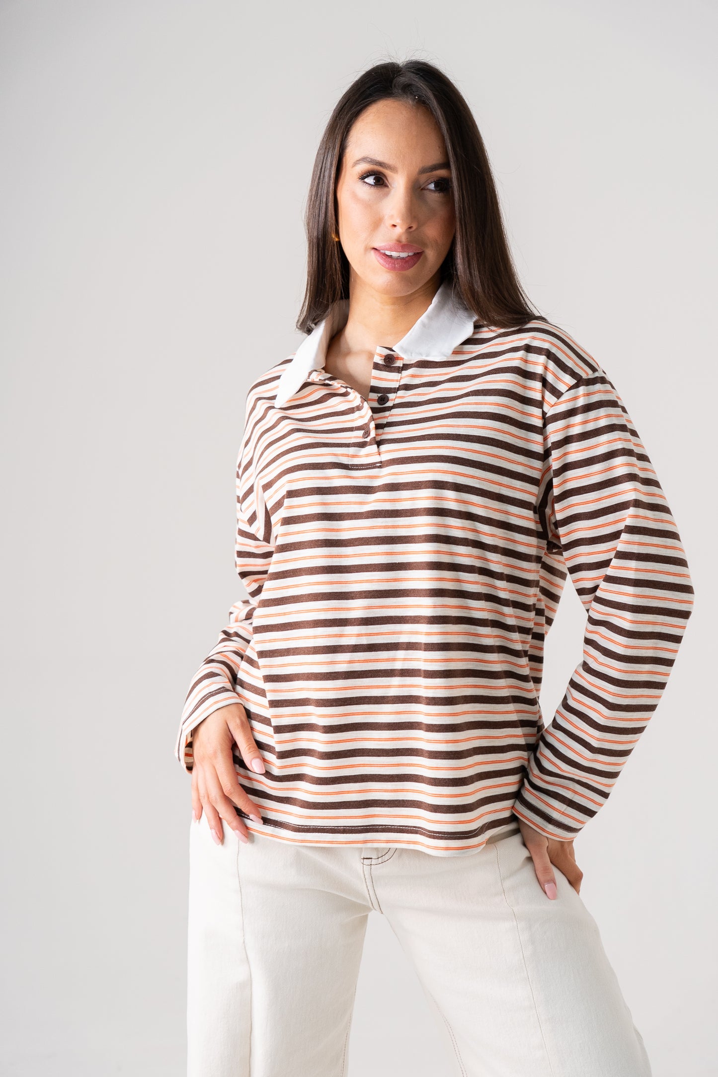 Connie Stripe Rugby Top In Chocolate Mix