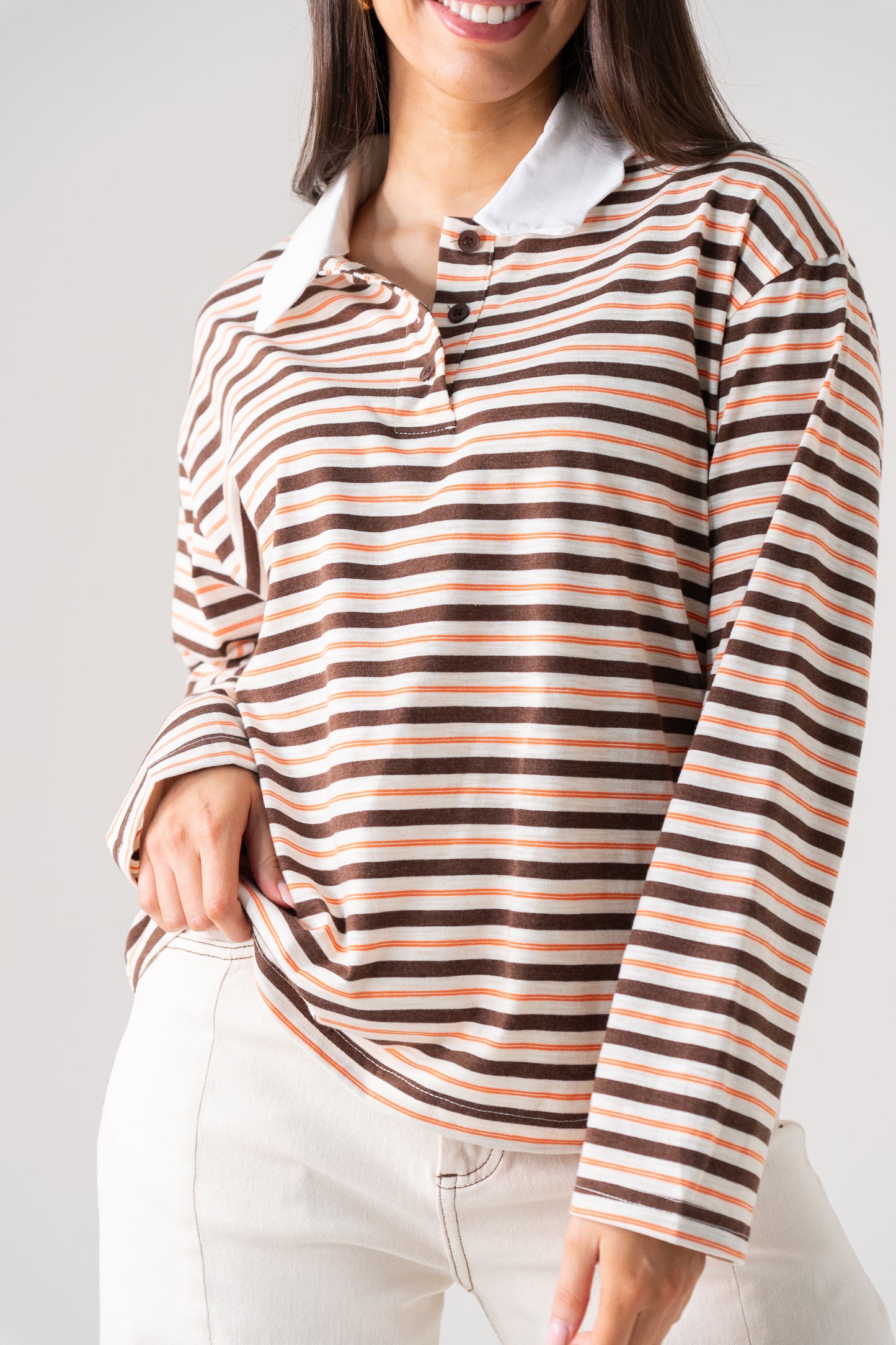 Connie Stripe Rugby Top In Chocolate Mix