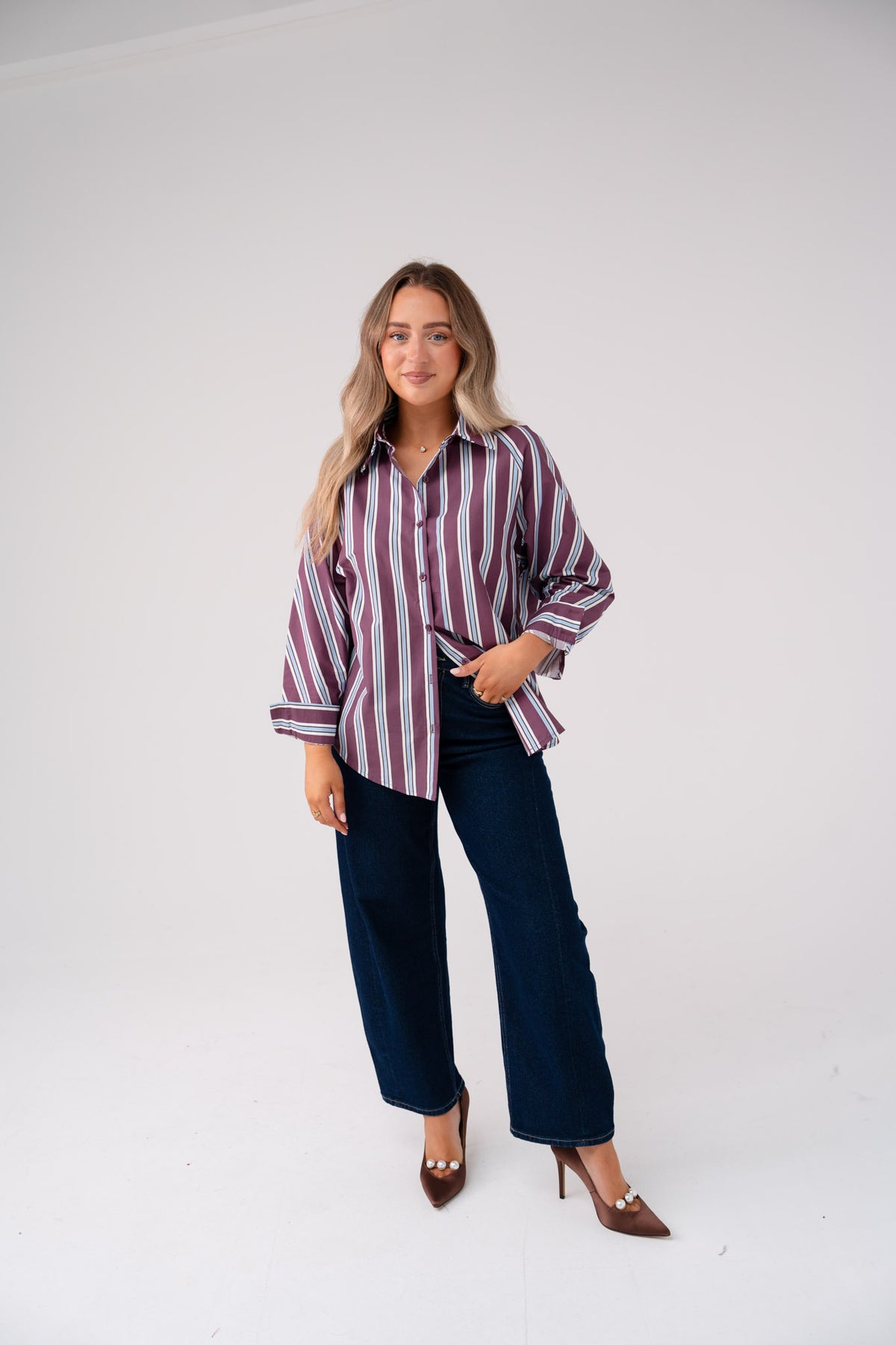Connie Stripe Shirt In Plum Mix