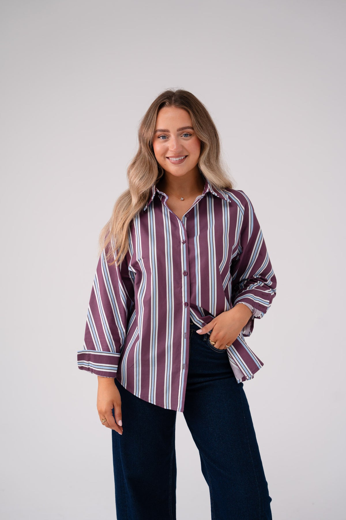 Connie Stripe Shirt In Plum Mix