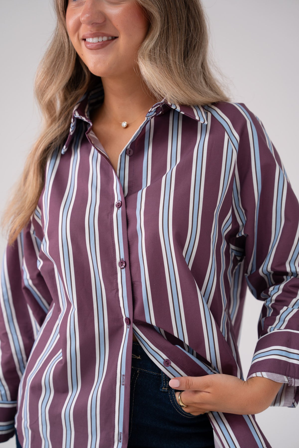 Connie Stripe Shirt In Plum Mix