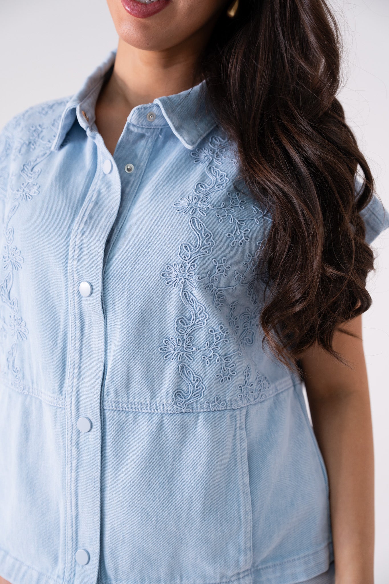 Cora Embroidered Denim Shirt In Light Wash