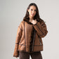 Cora Faux Fur Trim Jacket In Chocolate