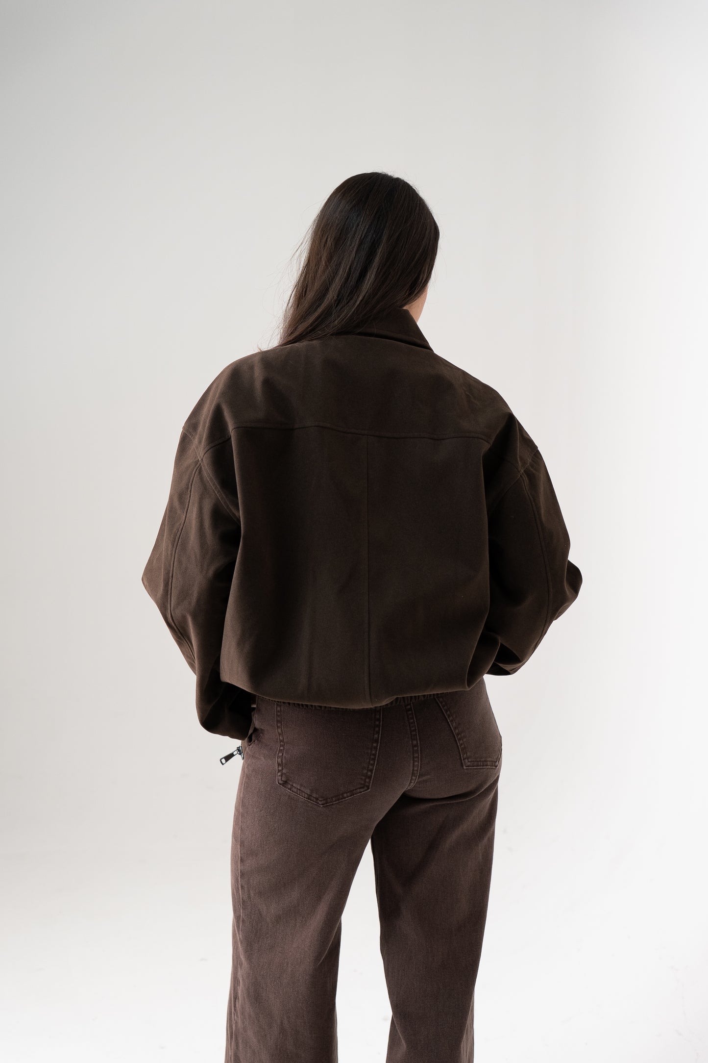 Cora Faux Suede Jacket In Chocolate