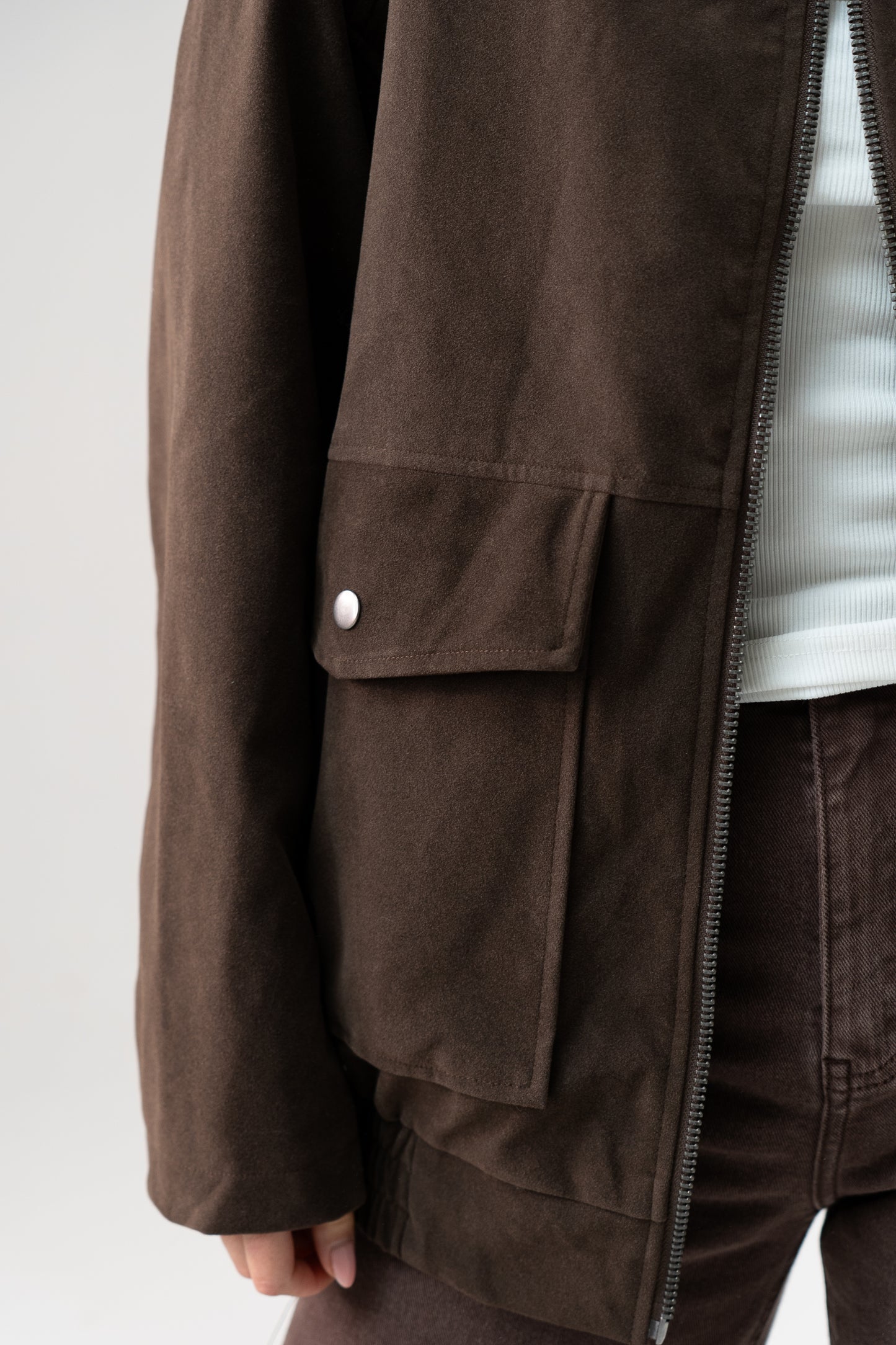 Cora Faux Suede Jacket In Chocolate