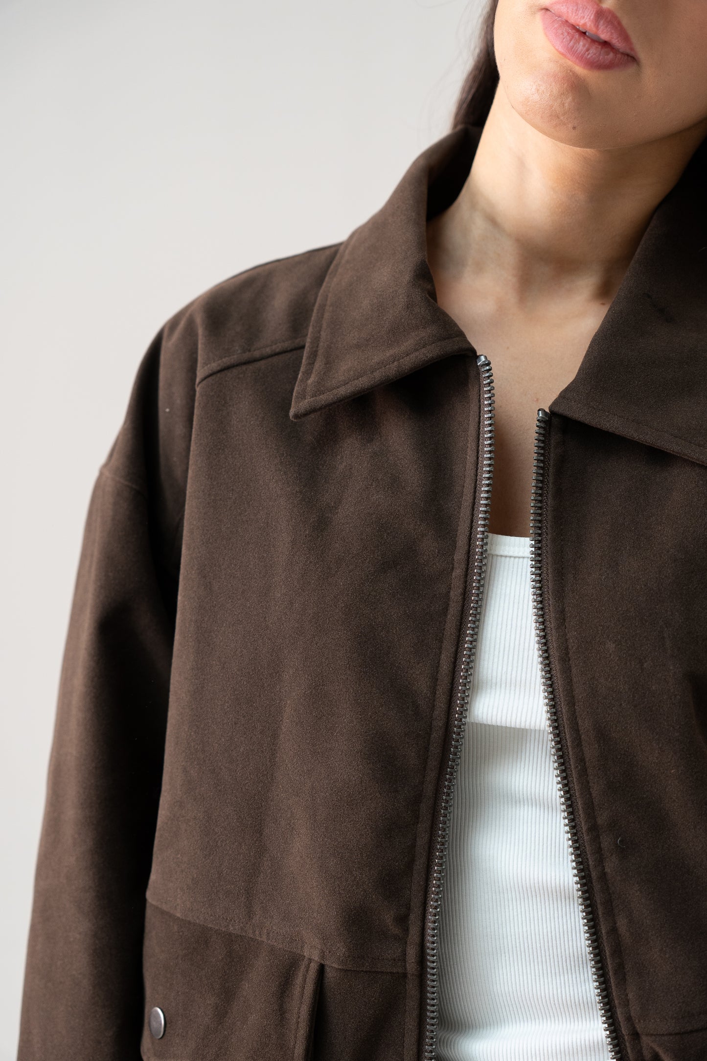 Cora Faux Suede Jacket In Chocolate