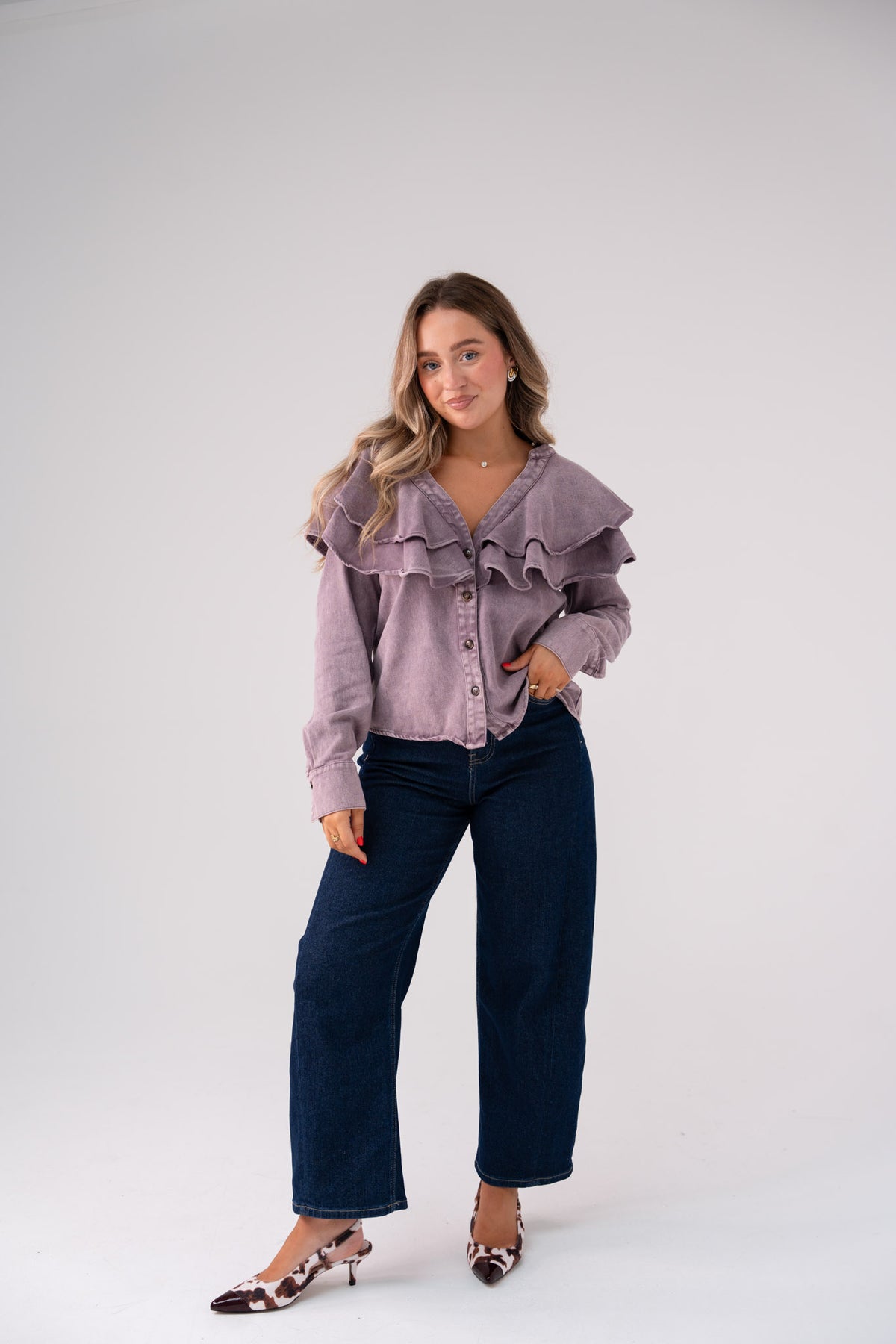 Cora Frill Collar Denim Shirt In Prune