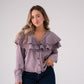 Cora Frill Collar Denim Shirt In Prune
