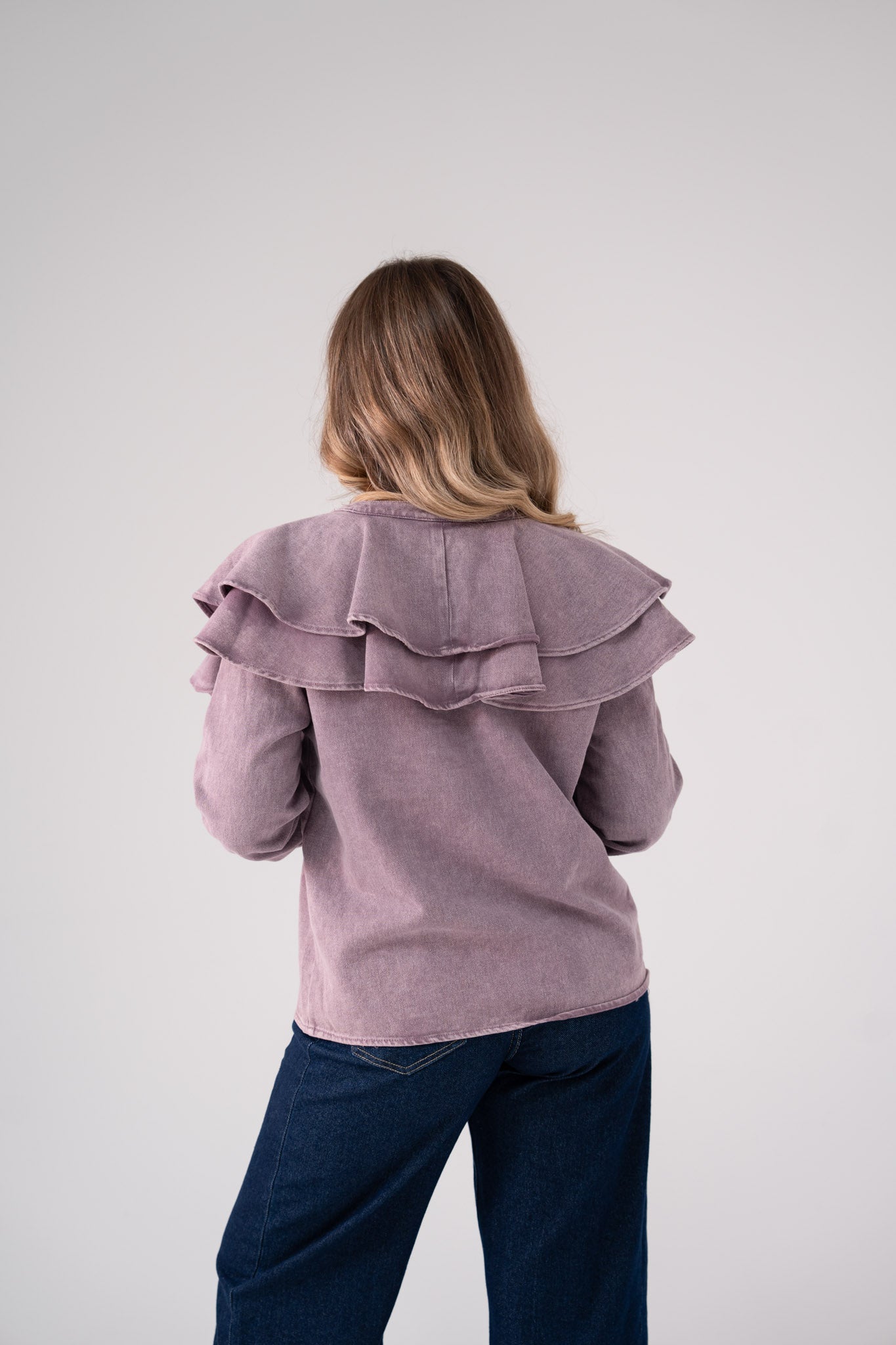 Cora Frill Collar Denim Shirt In Prune